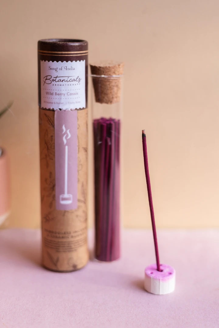 Wild Berry Cassis Botanical Aromatherapy Bambooless Incense (40 Sticks + Ceramic Holder)