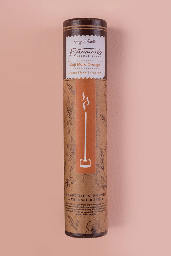 Goji Moro Orange Botanical Aromatherapy Bambooless Incense (40 Sticks + Ceramic Burner)