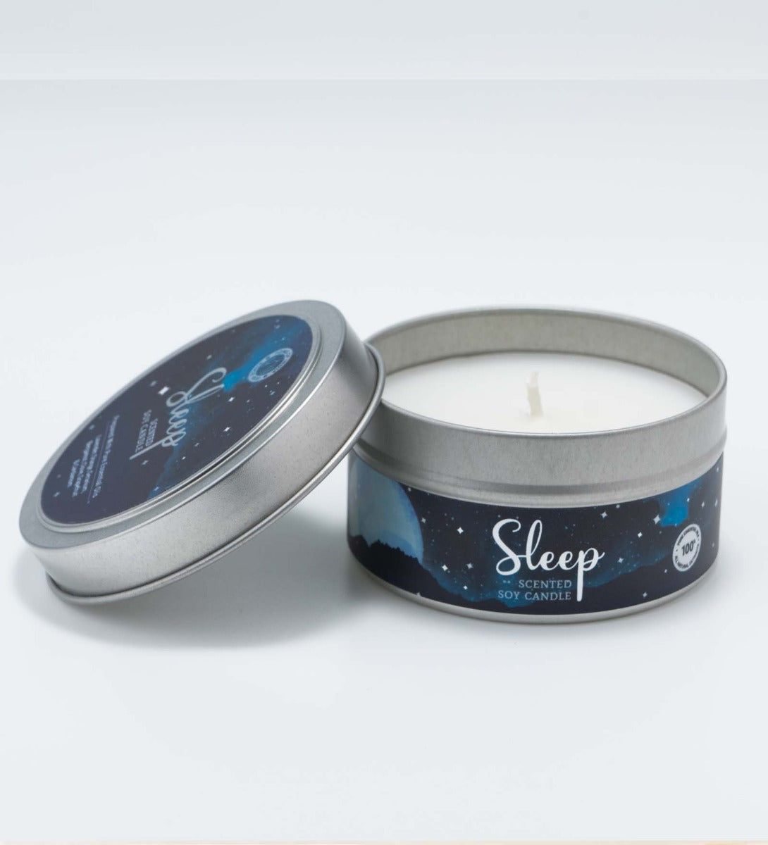 Aromatherapy Sleep Scented Candle by Song of India — soy wax candle jar and packaging detail