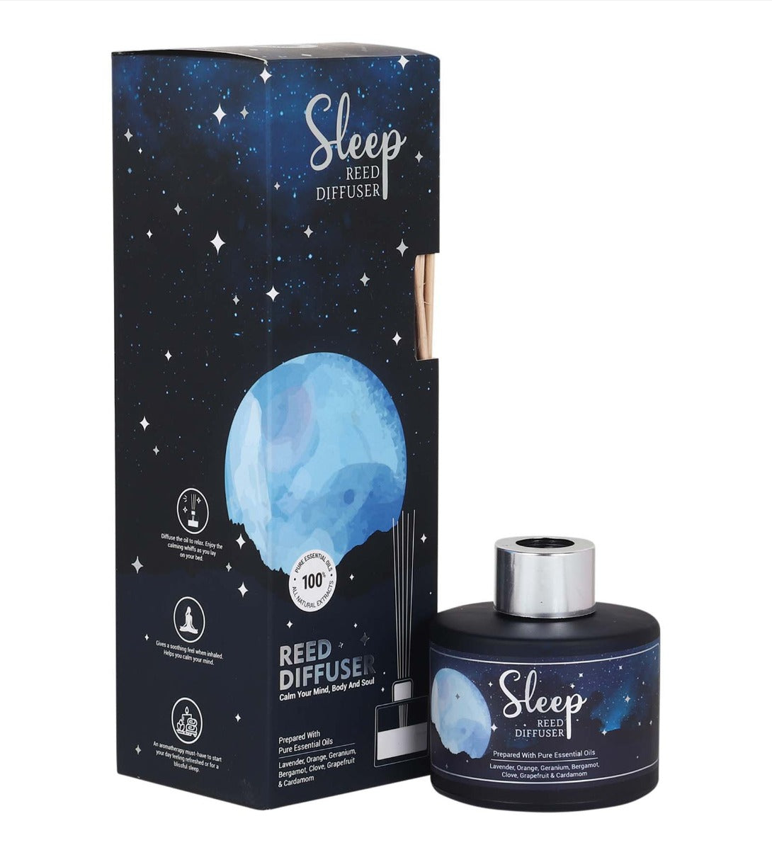 Aromatherapy Sleep Reed Diffuser in Round Glass Bottle by Song of India — primary reed diffuser product image