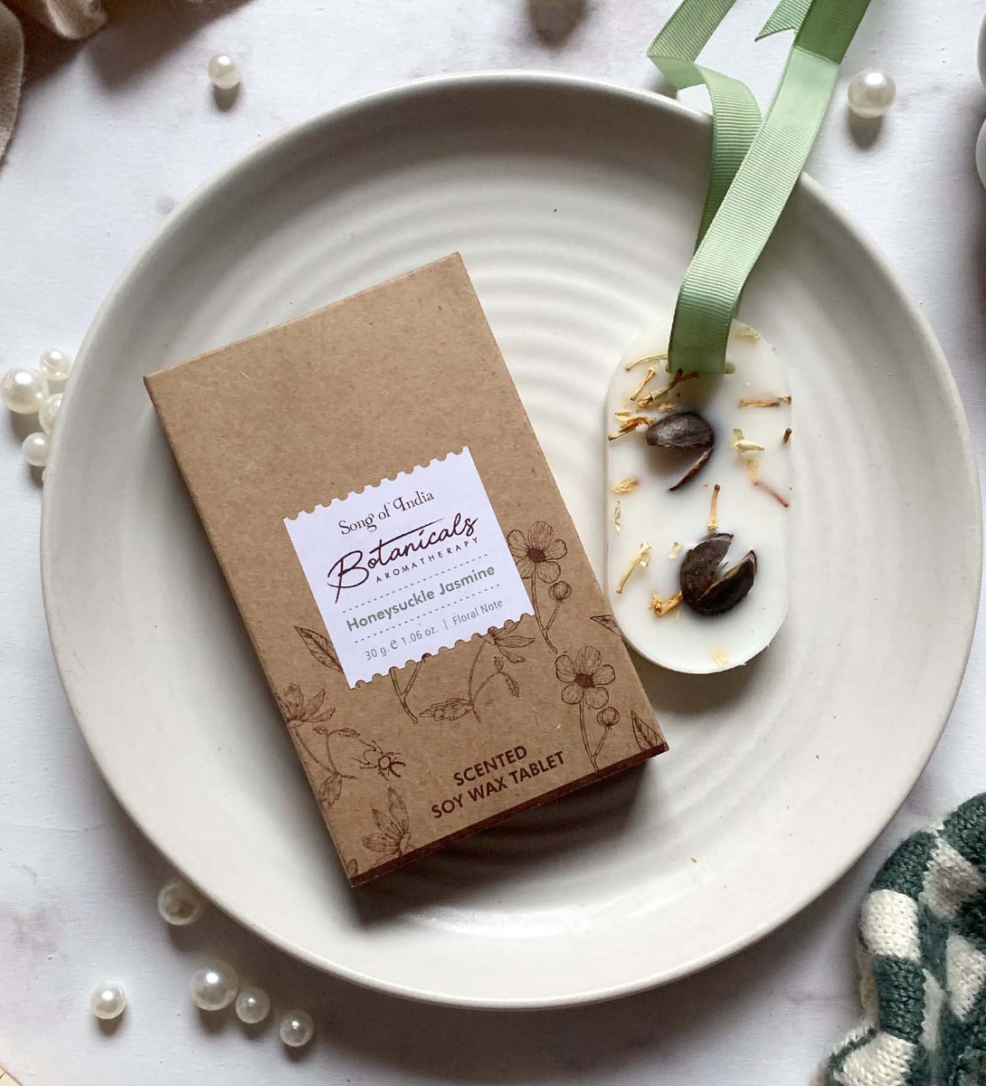 Honeysuckle Jasmine Botanical Aromatherapy Scented Soy Wax Tablet by Song of India — primary closet wax tablet image