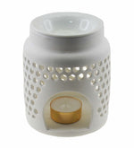 White Tapering Cylindrical Ceramic Burner with Hexagonal Jali by Song of India — primary product image