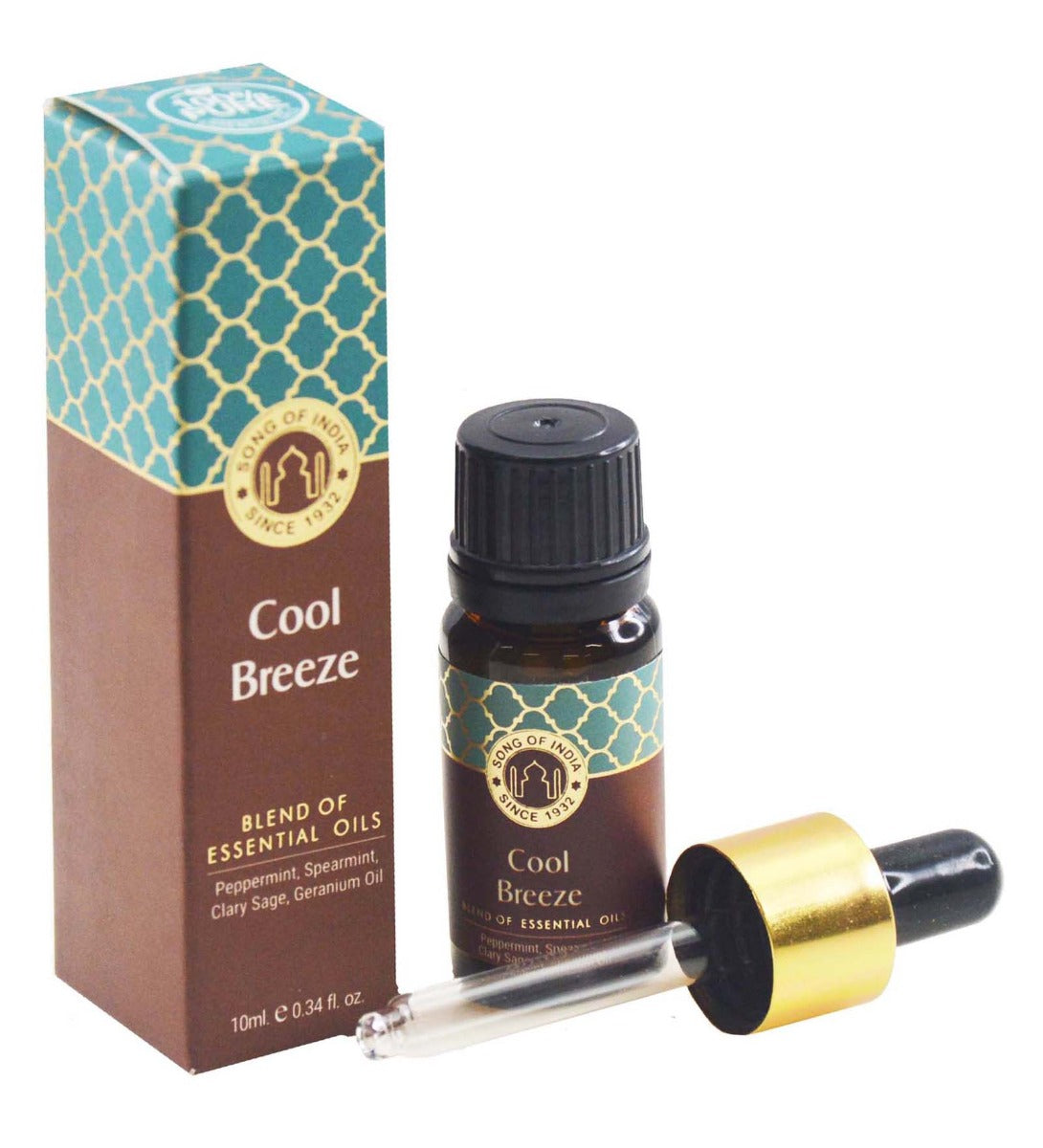 Cool Breeze Essential Oil Blend with Dropper by Song of India — primary fragrance oil bottle image