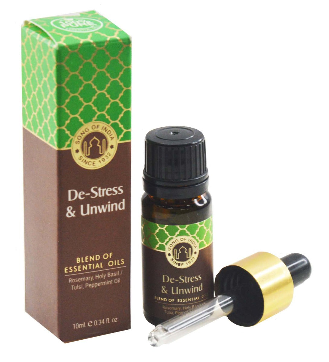De-Stress & Unwind Essential Oil Blend With Dropper by Song of India — primary fragrance oil bottle image