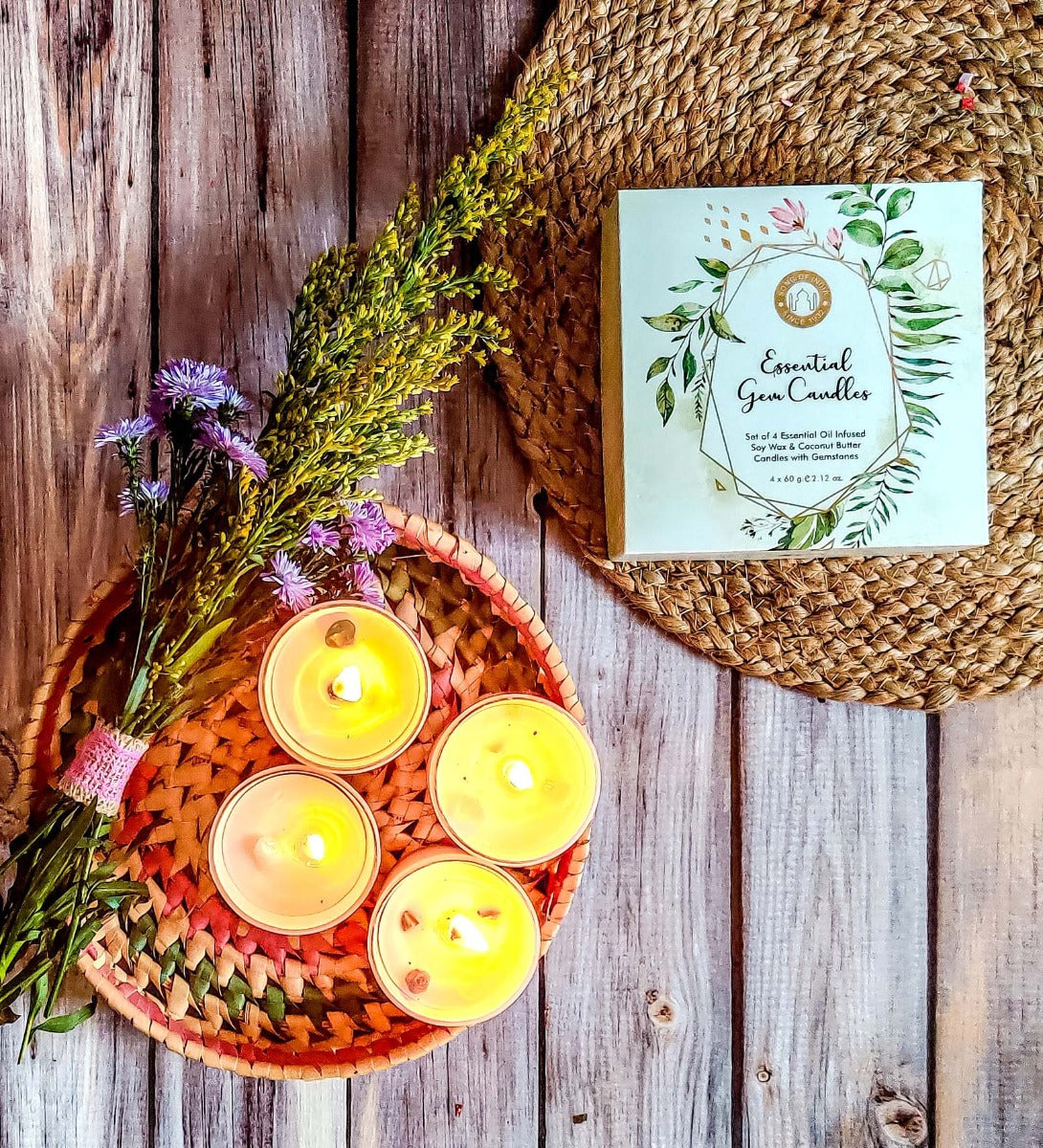 Essential Gem Candles (Set of 4) Gift Box by Song of India — primary soy wax candle product image
