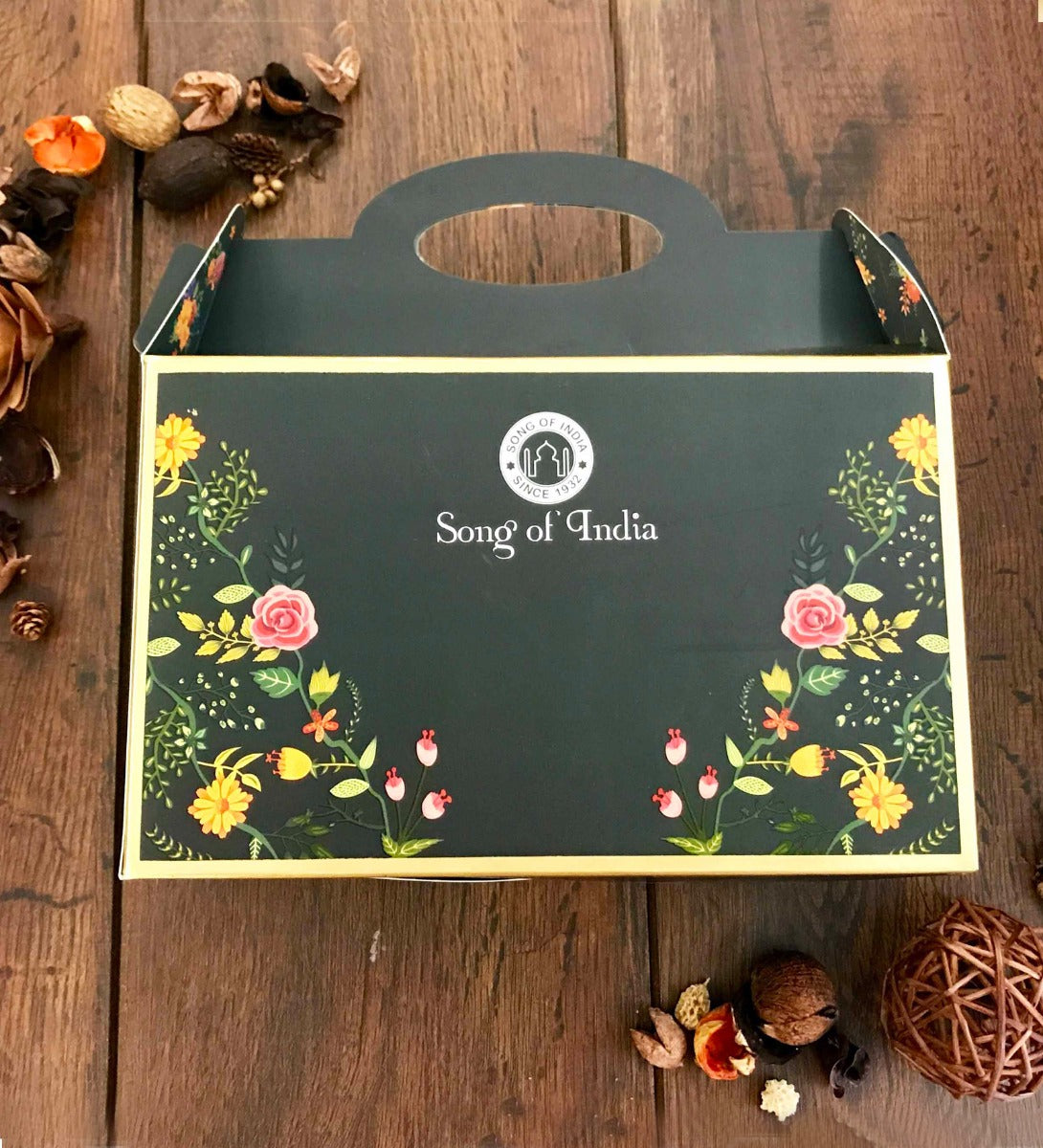Little Pleasures Navy Blue Large Floral Gable Gift Box by Song of India — primary gift set product image