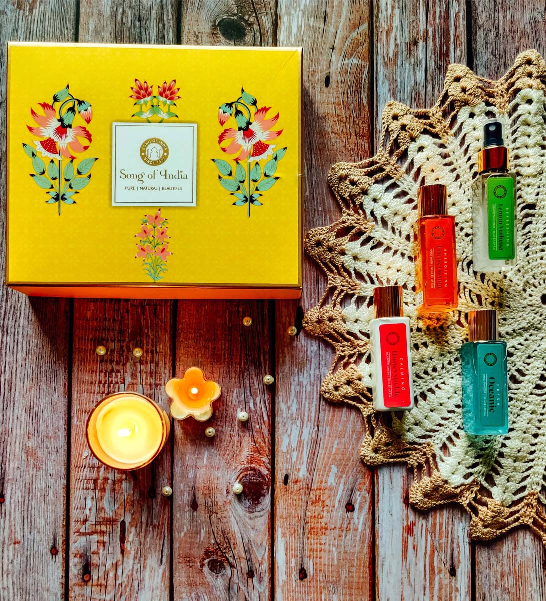 Body Care Gift set - Handwash, Lotion, Hand Sanitizer and by Song of India — gift box contents detail