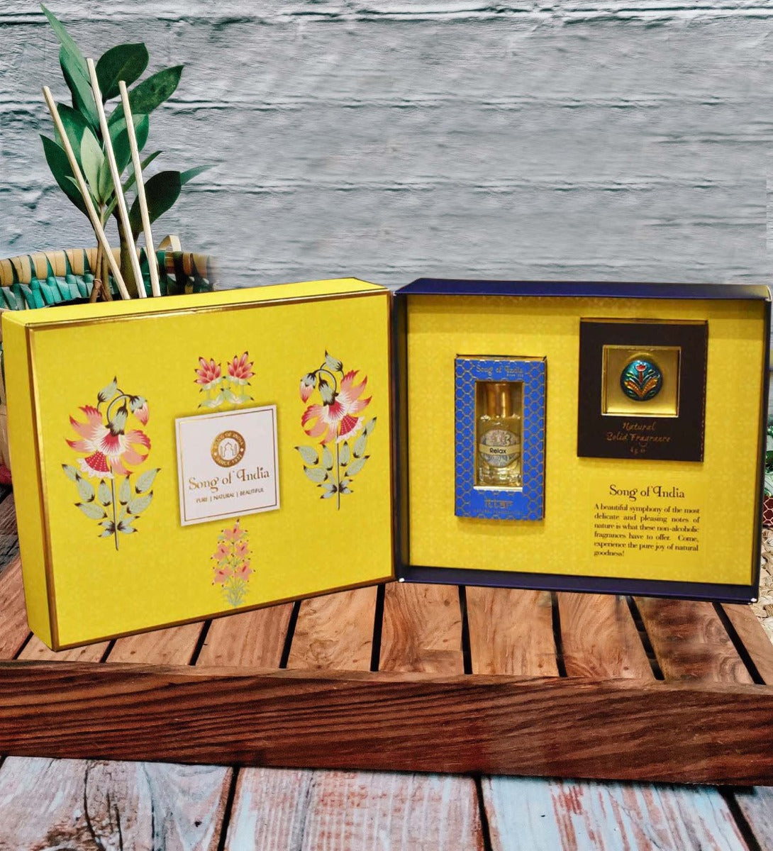 Yellow Veda Gift Box with 4 g. Solid Perfume, 10 ml. Ittar & by Song of India — primary gift set product image