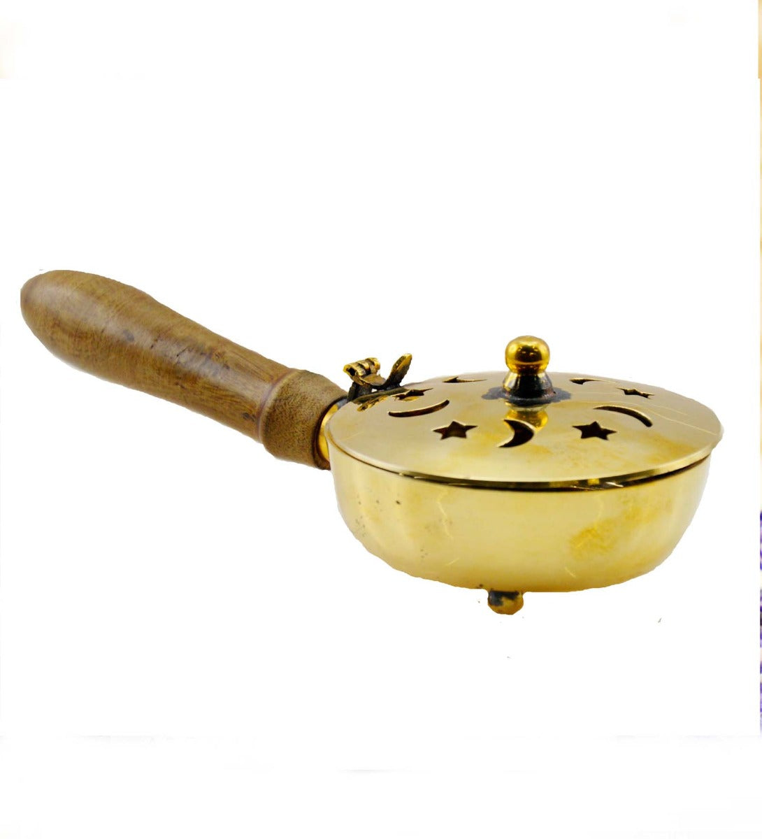 Brass Star Moon Charcoal Burner with Wooden Handle by Song of India — primary product image