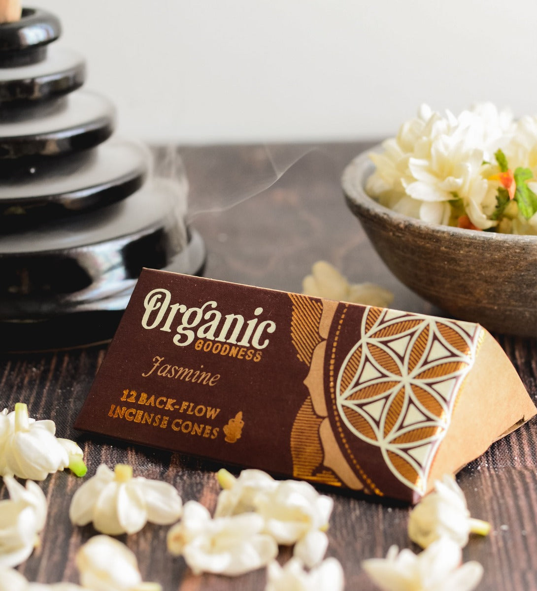 Jasmine Organic 12 Back-Flow Incense Cones by Song of India — primary incense product image