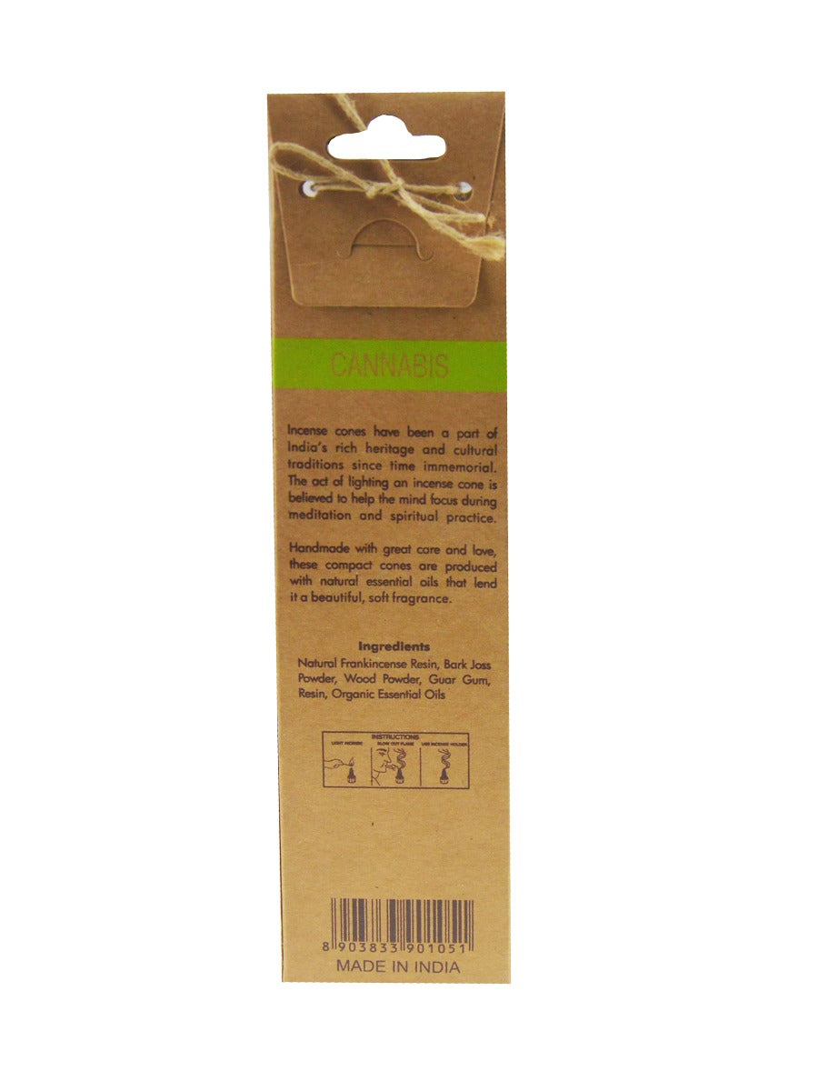 Cannabis Organic Incense Cones by Song of India — incense holder and ritual detail