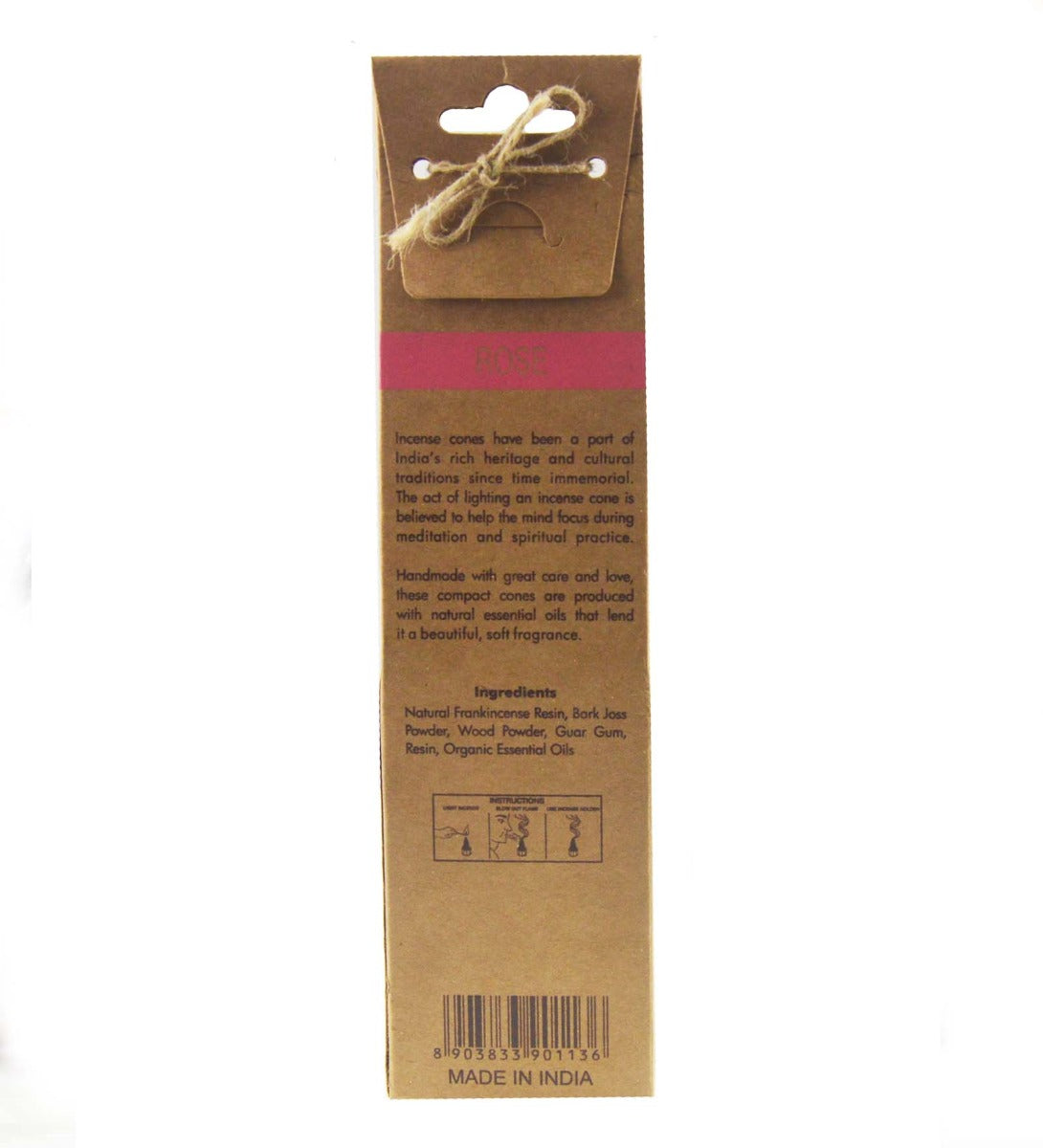 Rose Organic Incense Cones by Song of India — incense holder and ritual detail