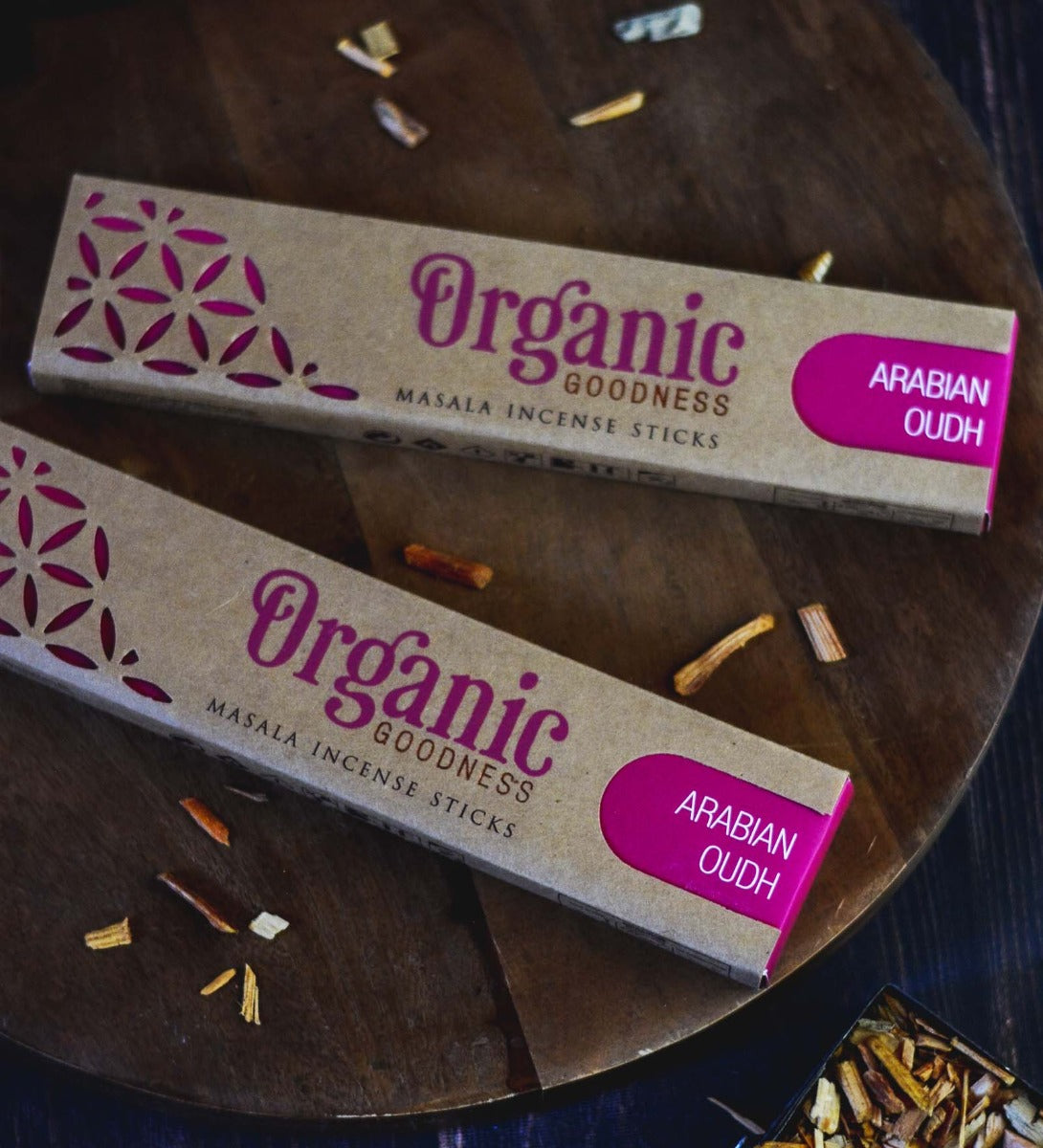 Arabian Oudh Organic Incense Sticks by Song of India — incense sticks or cones packaging detail