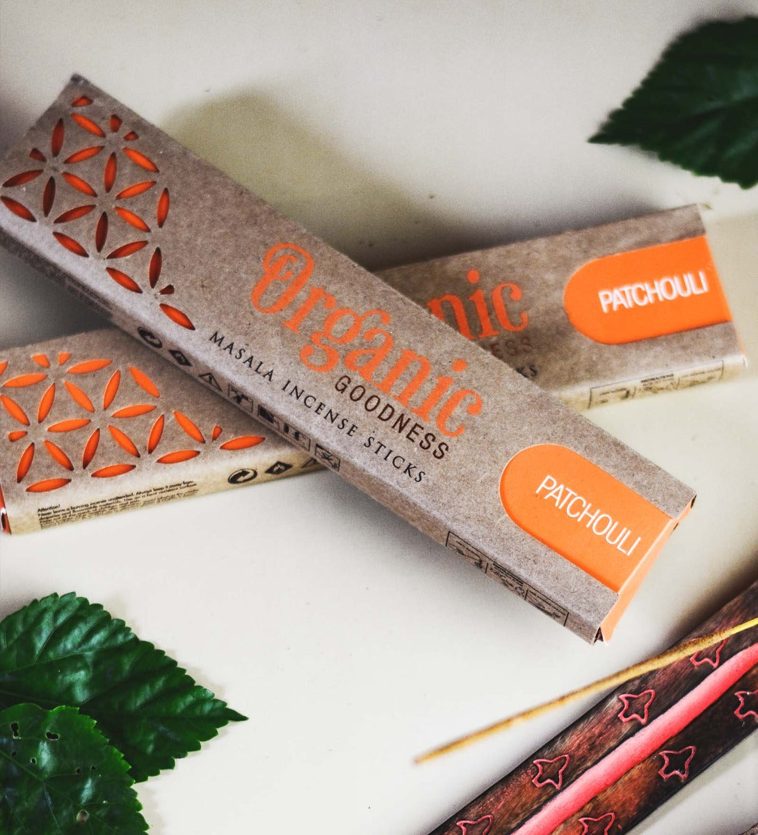 Patchouli Organic Incense Sticks by Song of India — incense sticks or cones packaging detail