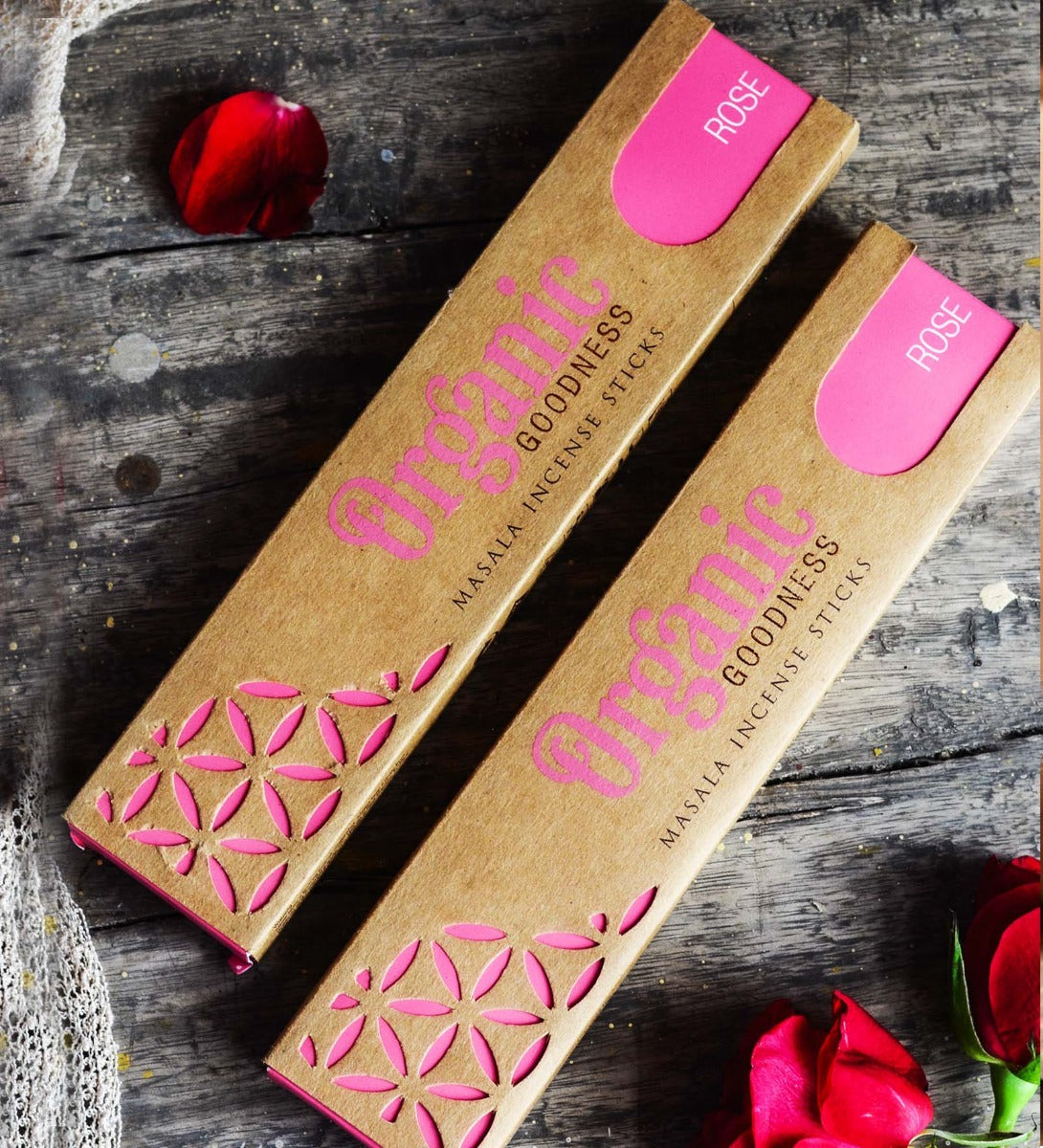 Rose Organic Incense Sticks by Song of India — incense sticks or cones packaging detail