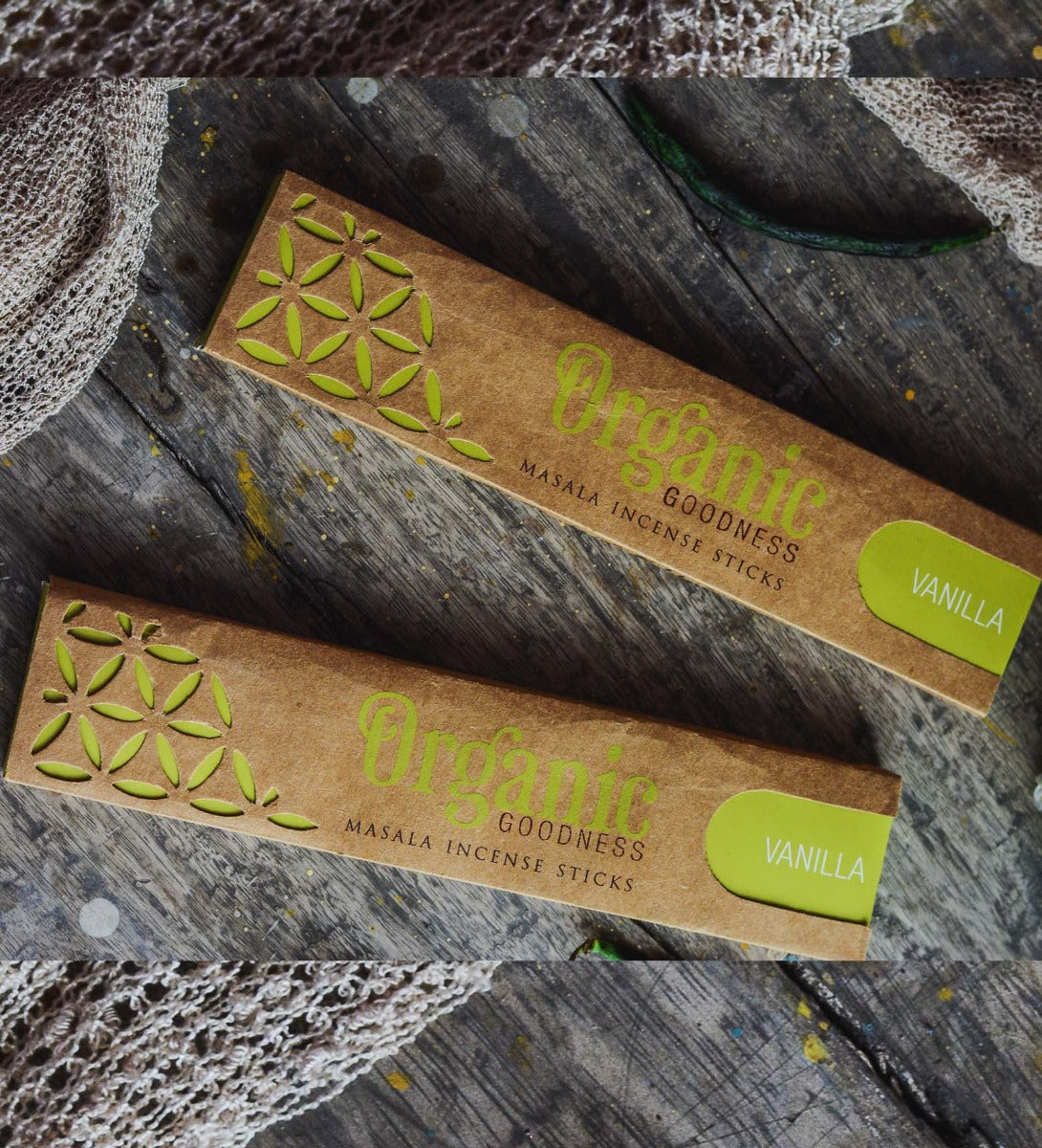 Vanilla Organic Incense Sticks by Song of India — incense sticks or cones packaging detail