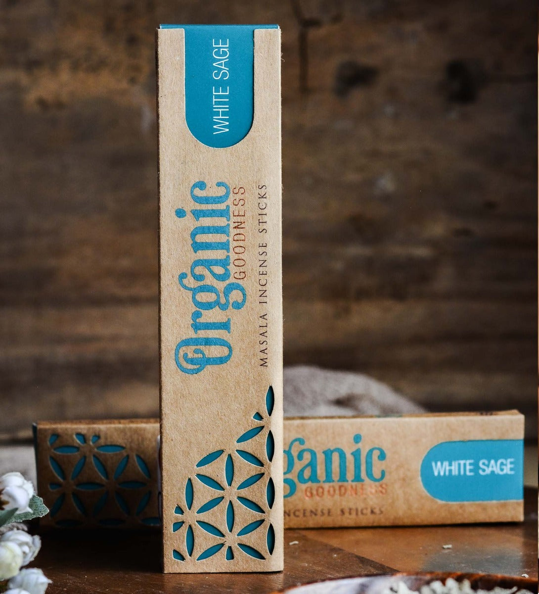 White Sage Organic Incense Sticks by Song of India — incense sticks or cones packaging detail