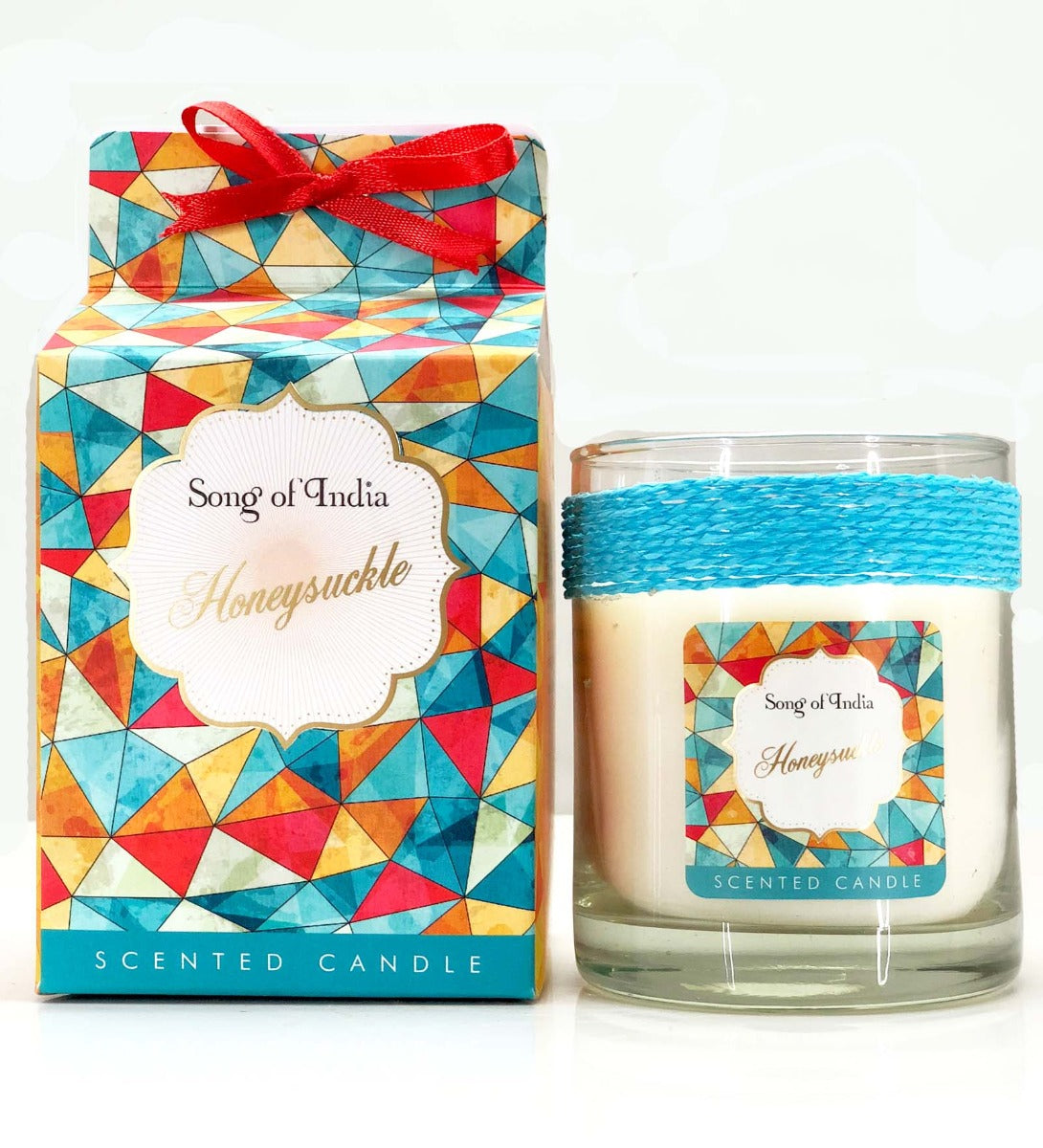 Honeysuckle Soy Wax Candle by Song of India — soy wax candle jar and packaging detail