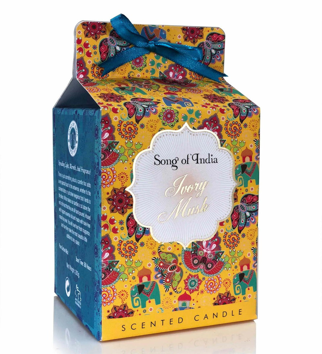 Ivory Musk Soy Wax Candle by Song of India — candle fragrance and label detail