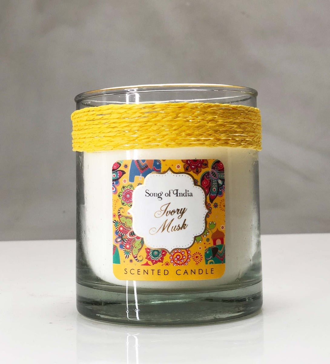 Ivory Musk Soy Wax Candle by Song of India — lifestyle candle setting