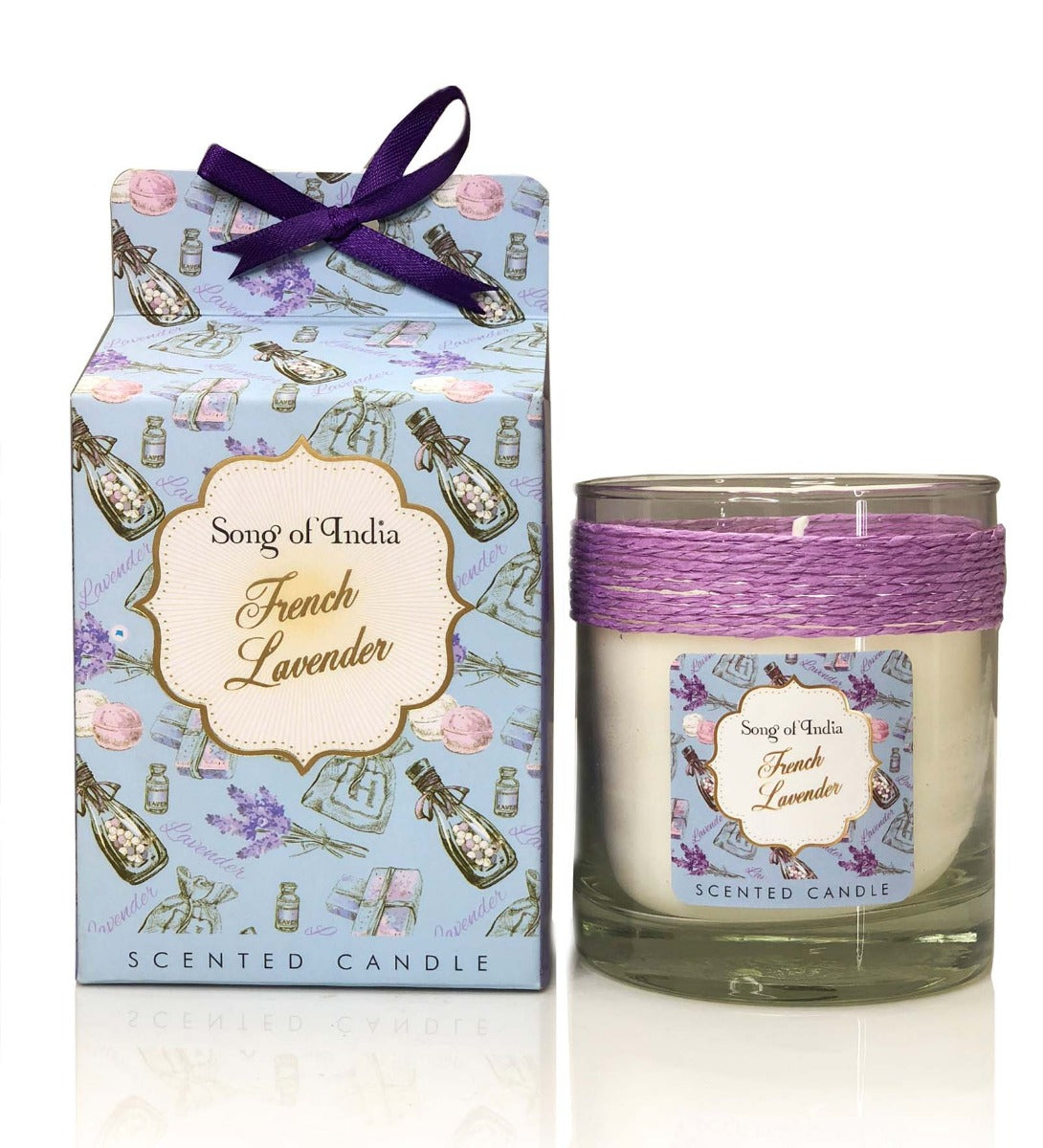 French Lavender Soy Wax Candle by Song of India — soy wax candle jar and packaging detail