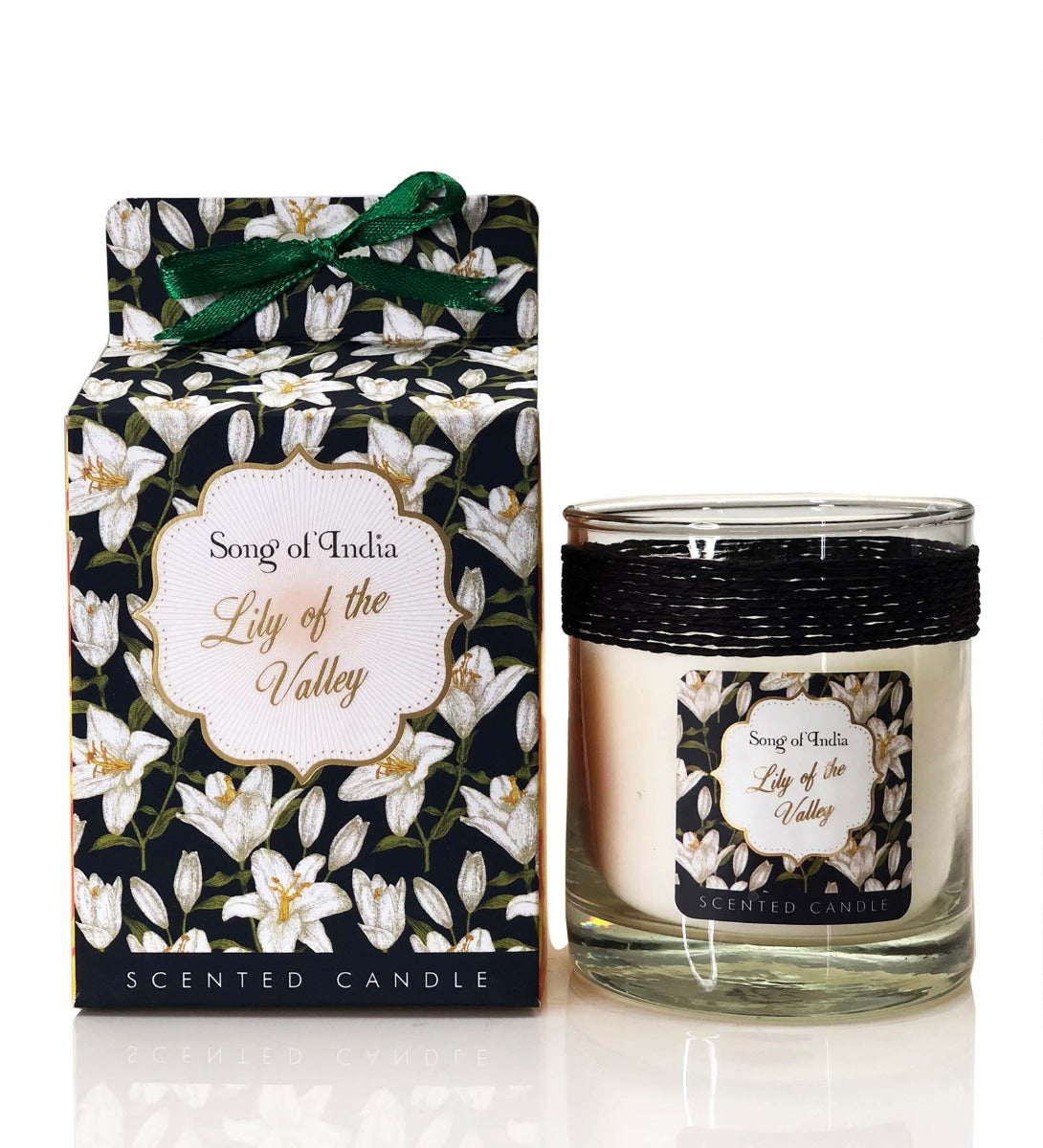 Lily of the Valley Soy Wax Candle by Song of India — soy wax candle jar and packaging detail