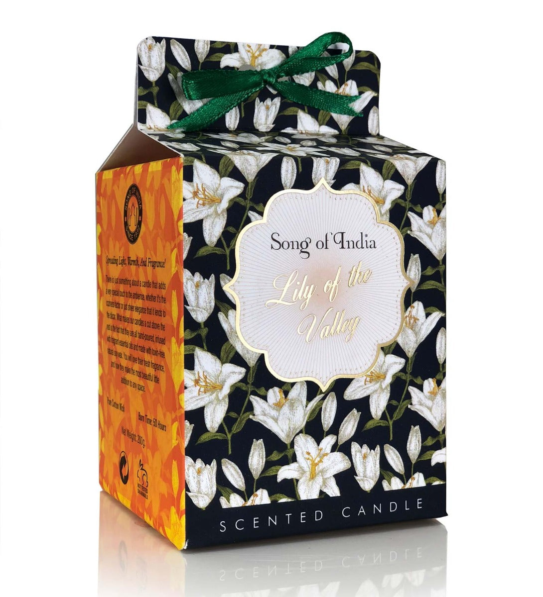 Lily of the Valley Soy Wax Candle by Song of India — candle fragrance and label detail