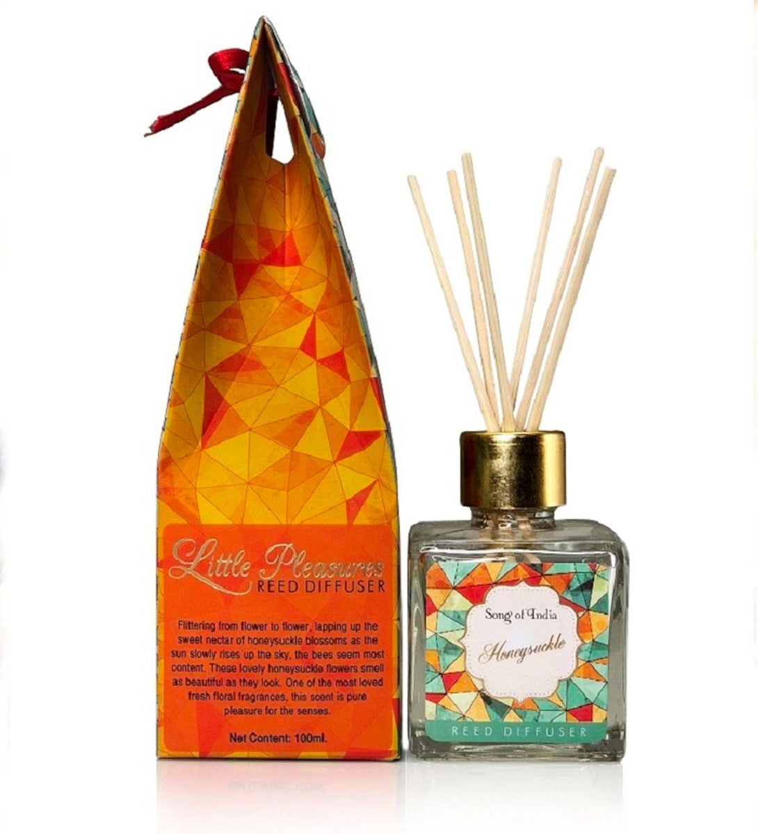 Honeysuckle Reed Diffuser by Song of India — diffuser packaging and label detail