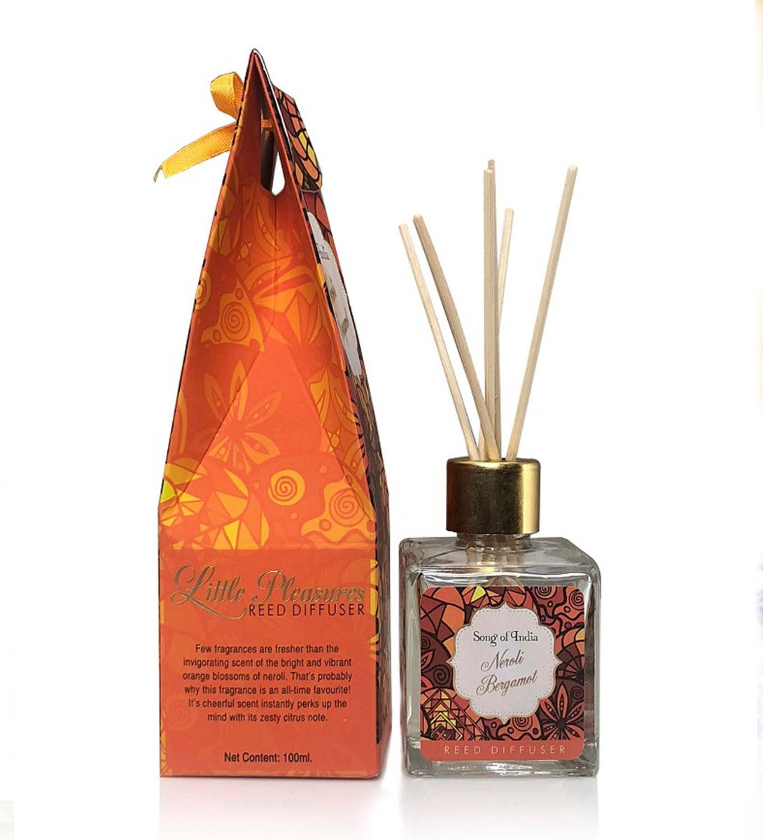Neroli Bergamot Reed Diffuser by Song of India — diffuser packaging and label detail
