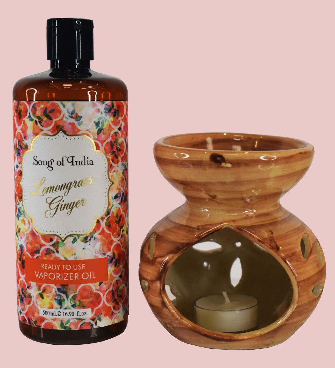 Lemongrass Ginger Vaporizer Oil by Song of India — oil bottle and packaging detail