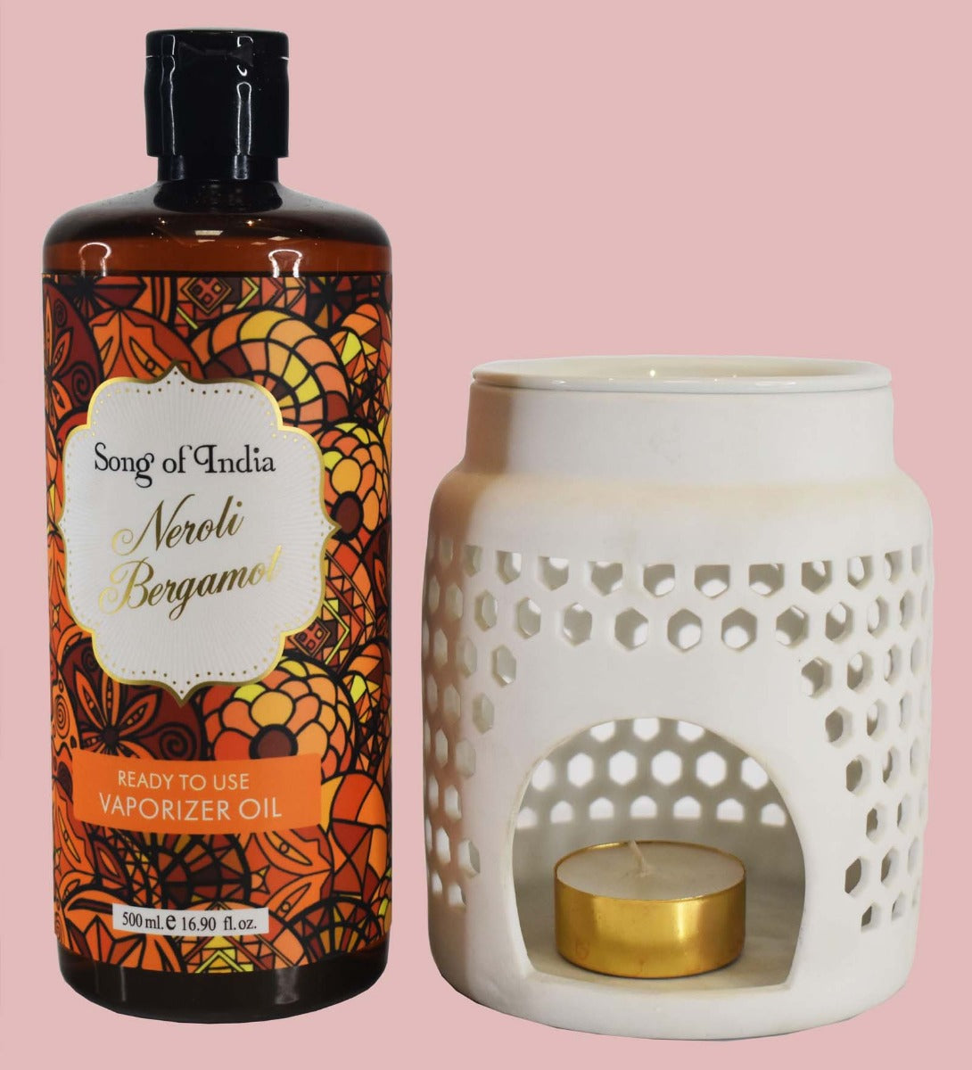 Neroli Bergamot Vaporizer Oil by Song of India — oil bottle and packaging detail