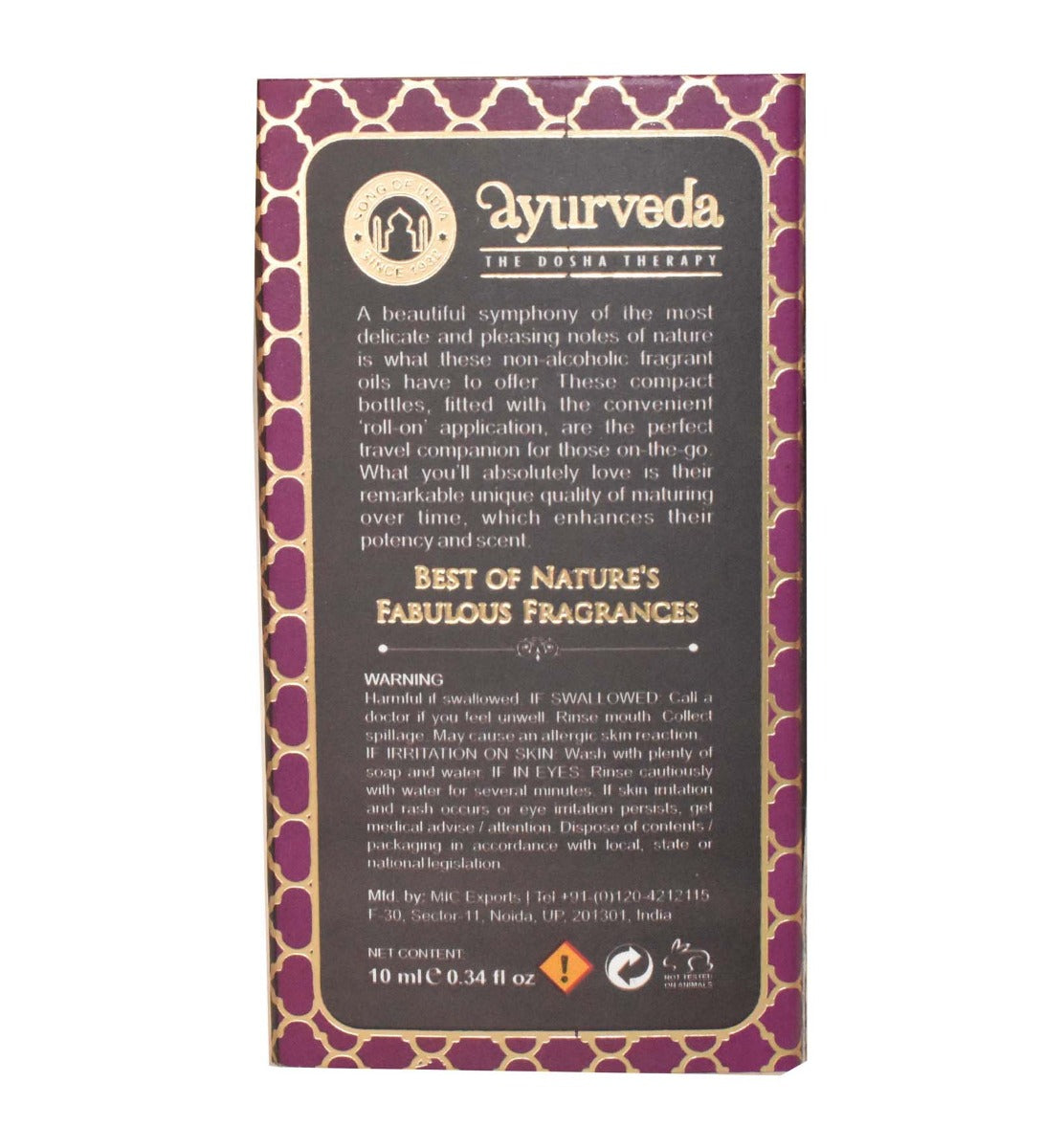 Patchouli Noir Attar Roll-On by Song of India — perfume bottle and packaging detail