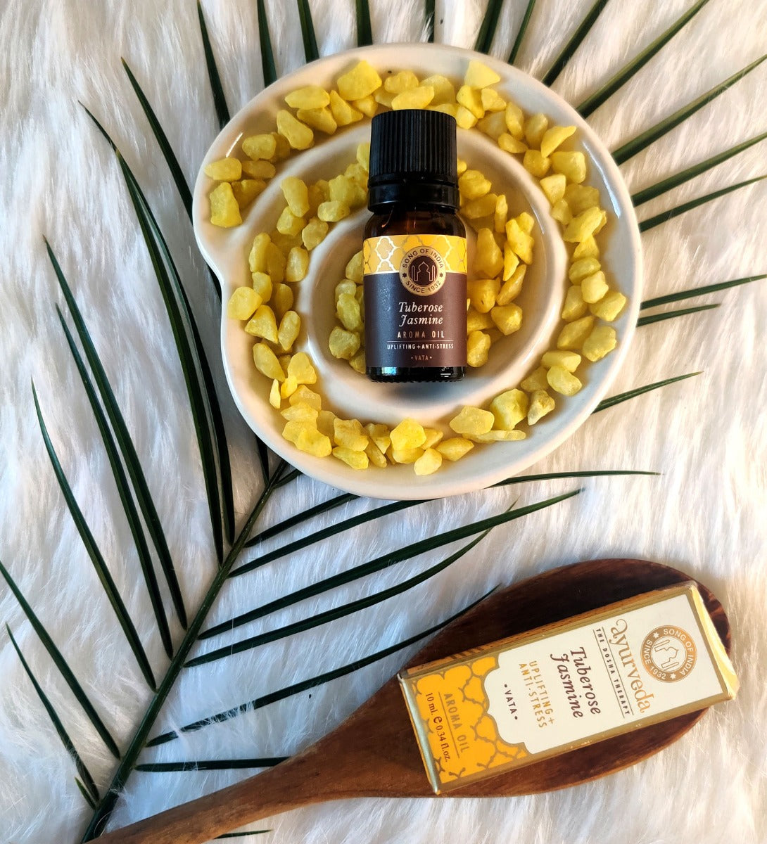 Tuberose Jasmine Ayurveda Aroma Oil by Song of India — dropper or bottle label detail