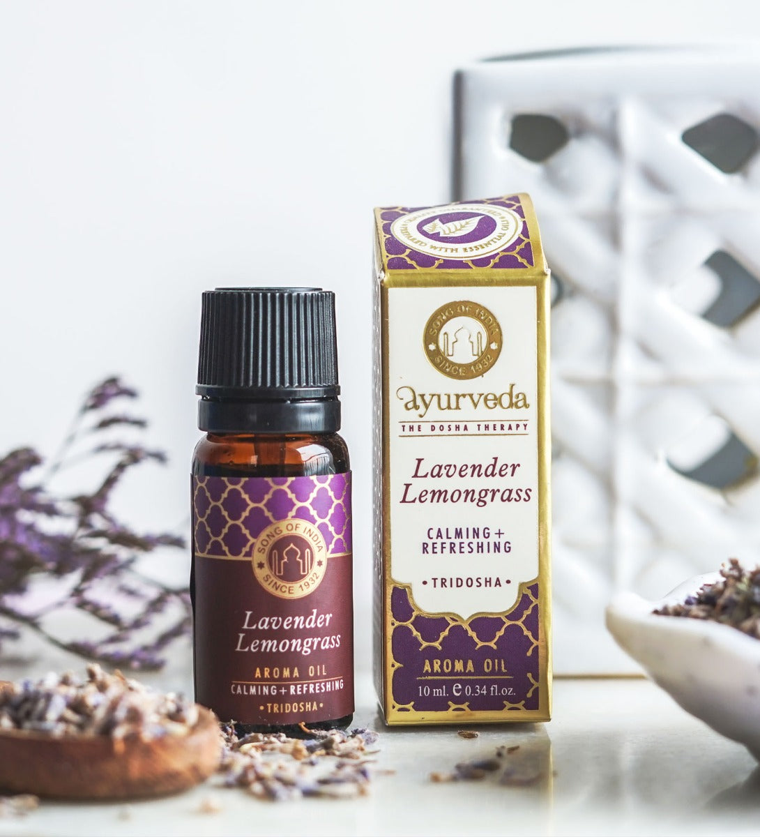 Lavender Lemongrass Ayurveda Aroma Oil by Song of India — primary fragrance oil bottle image