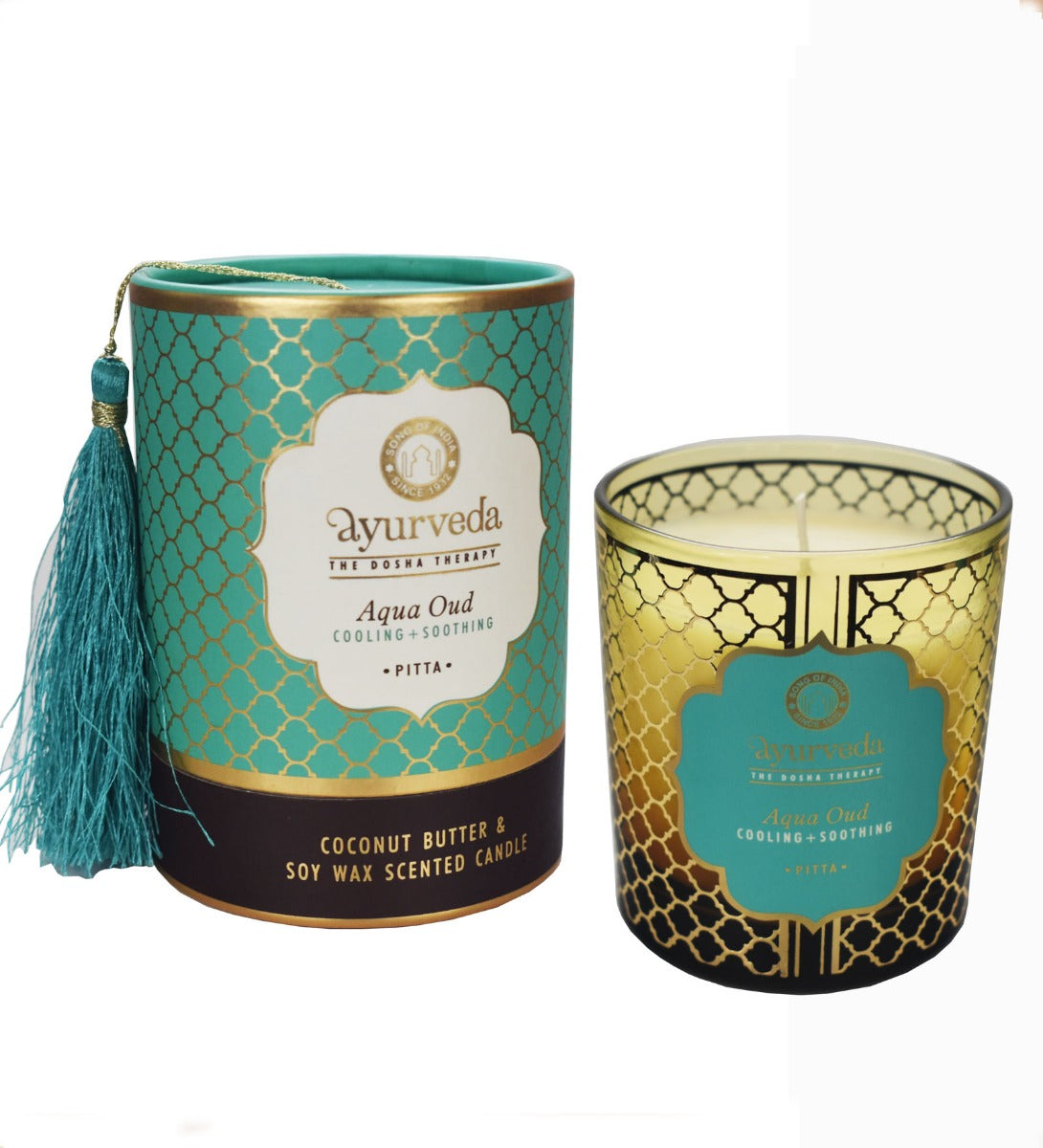 Aqua Oud Ayurveda Scented Candle by Song of India — lifestyle candle setting