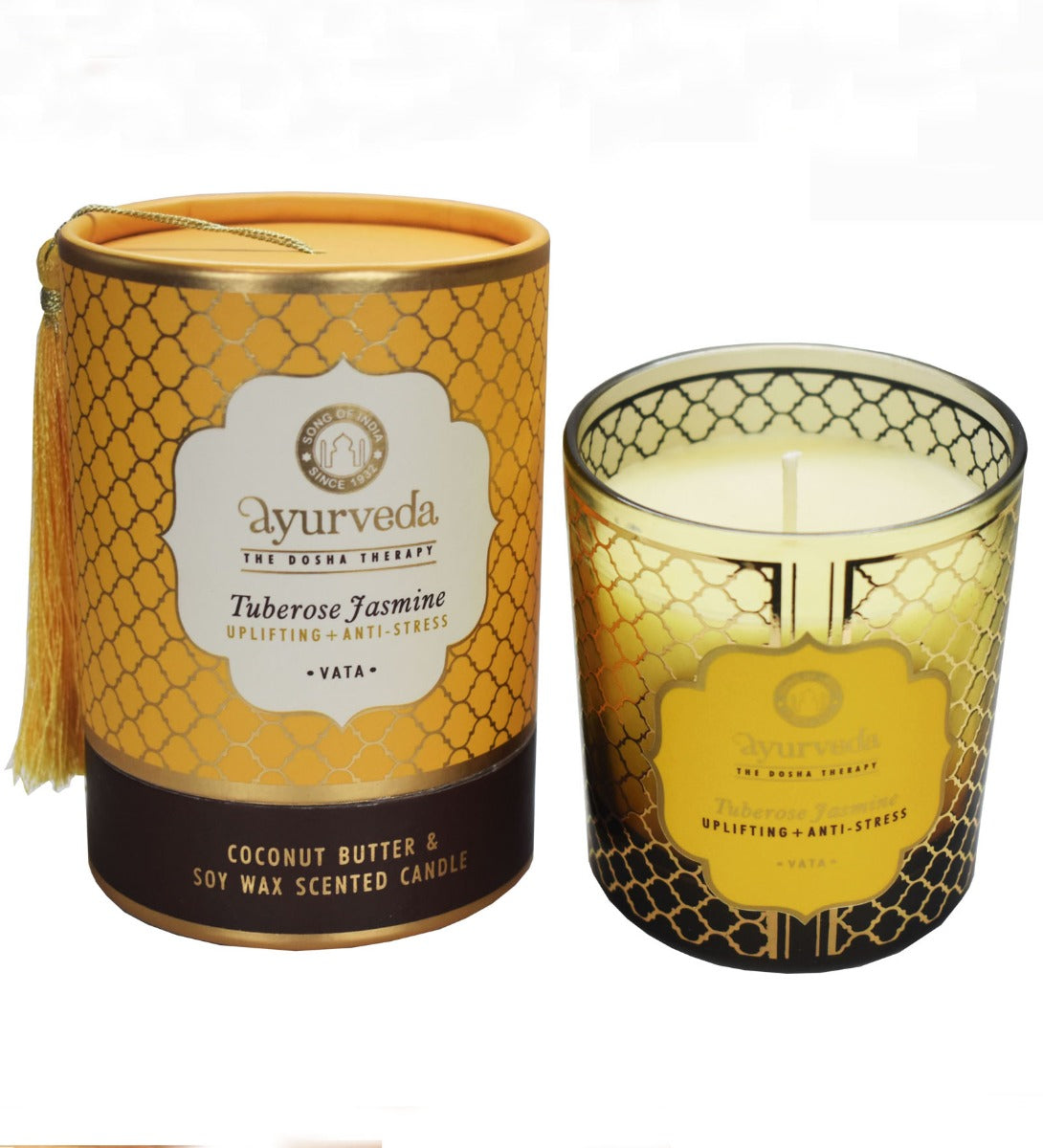 Tuberose Jasmine Ayurveda Scented Candle by Song of India — lifestyle candle setting