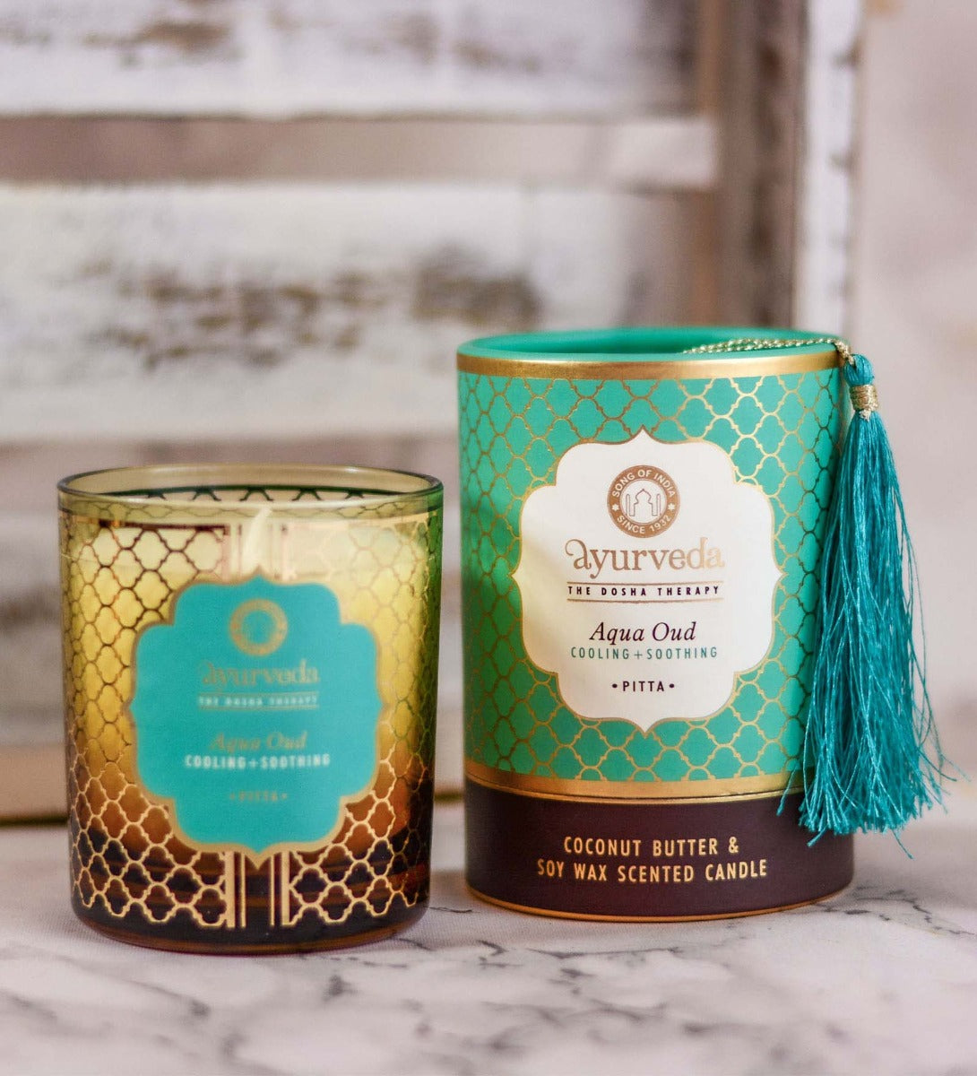 Aqua Oud Ayurveda Scented Candle by Song of India — primary soy wax candle product image