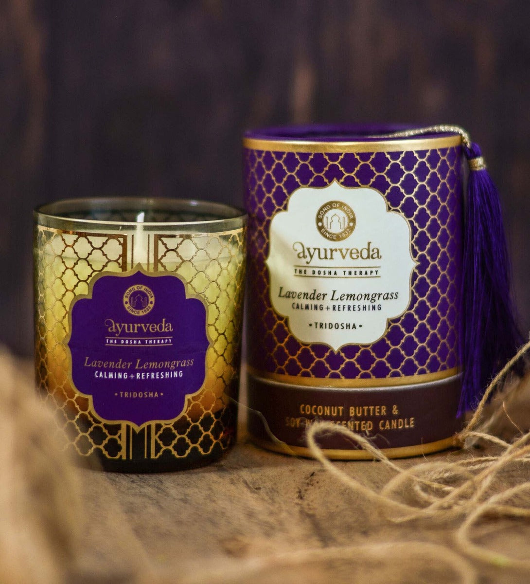 Lavender Lemongrass Ayurveda Scented Candle by Song of India — primary soy wax candle product image