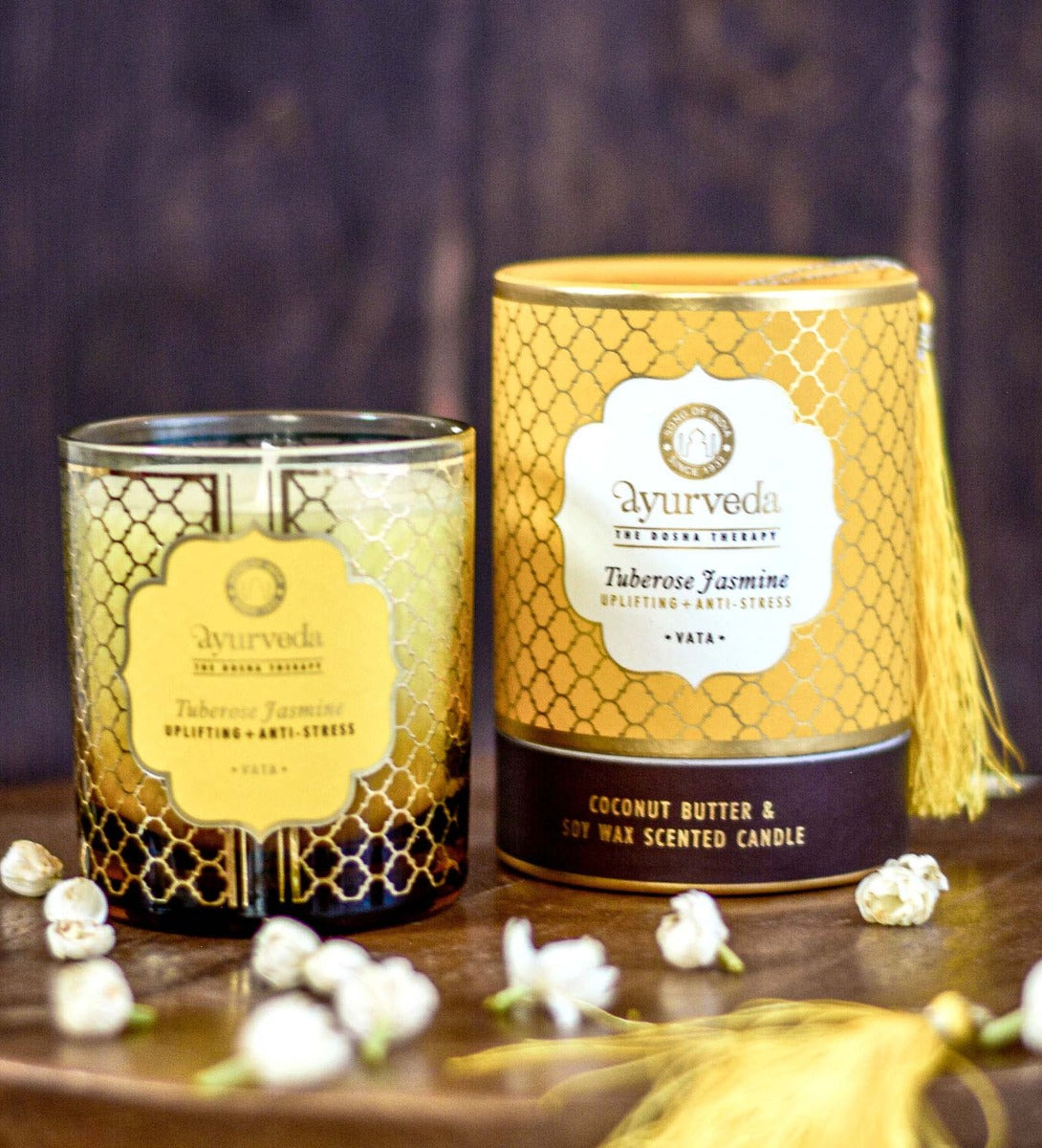 Tuberose Jasmine Ayurveda Scented Candle by Song of India — primary soy wax candle product image
