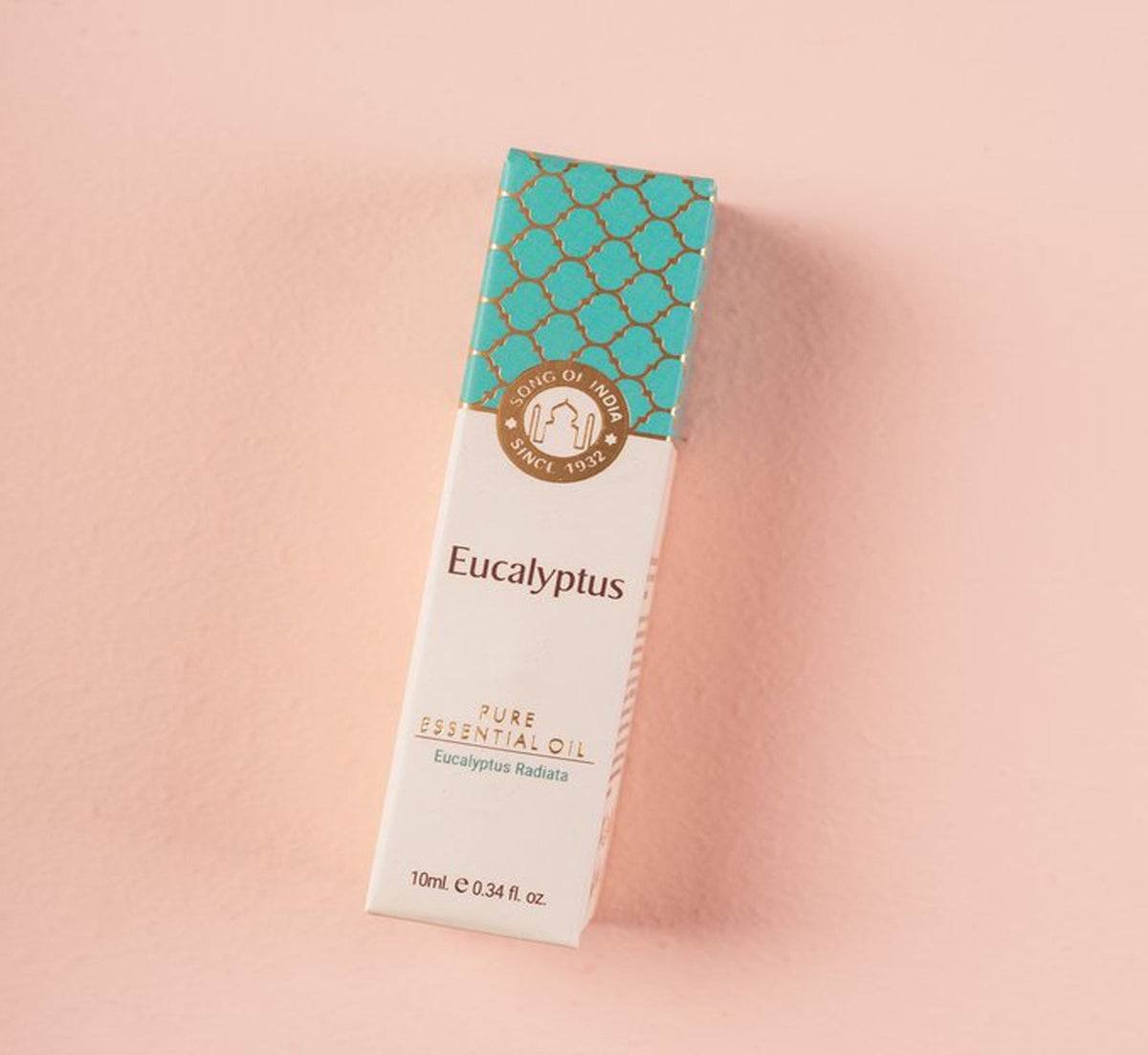 Eucalyptus Pure Essential Oil by Song of India — oil bottle and packaging detail