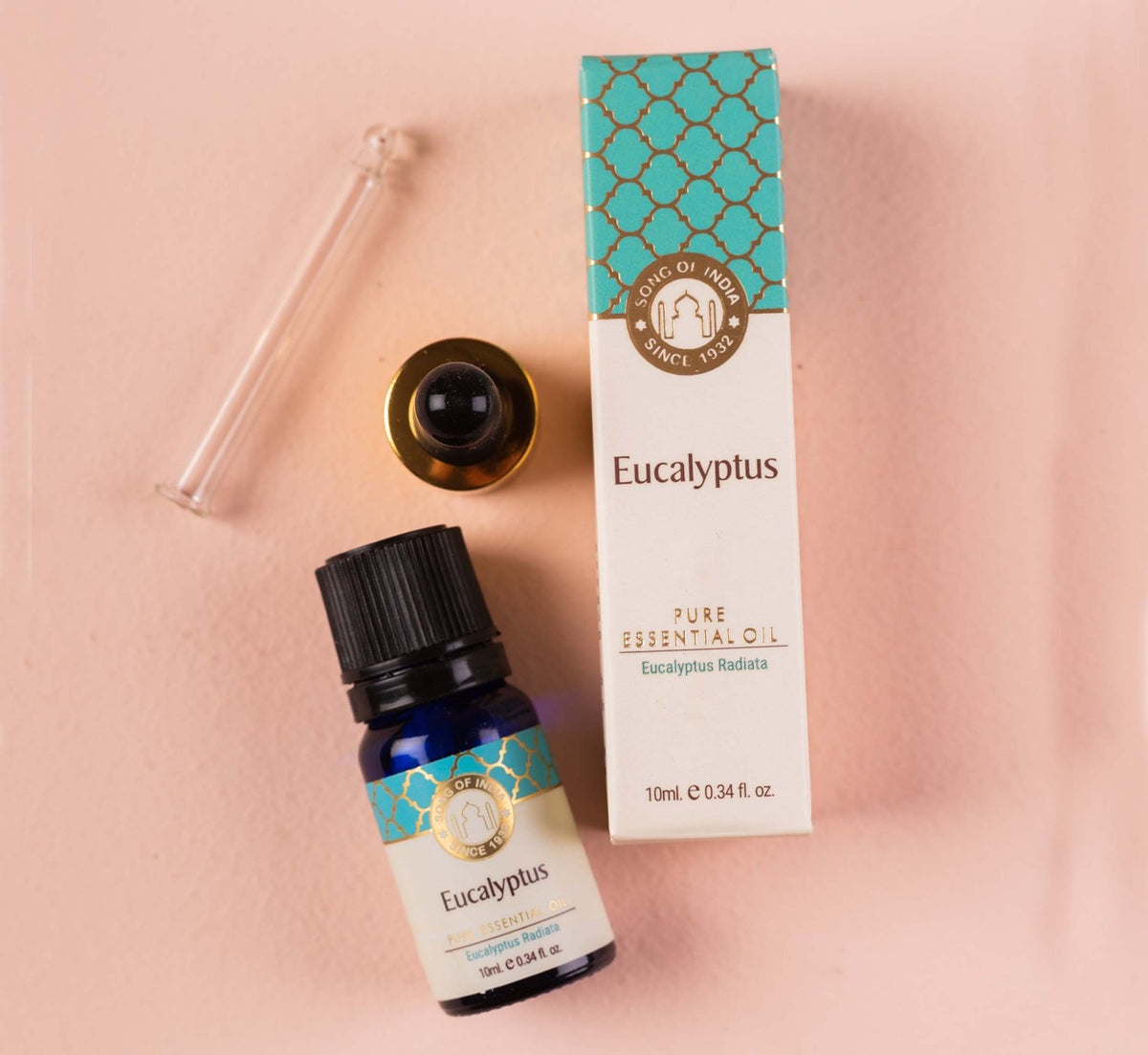 Eucalyptus Pure Essential Oil by Song of India — dropper or bottle label detail