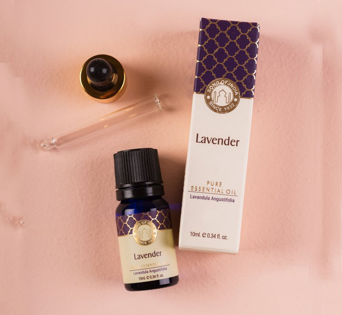 Lavender Pure Essential Oil by Song of India — dropper or bottle label detail