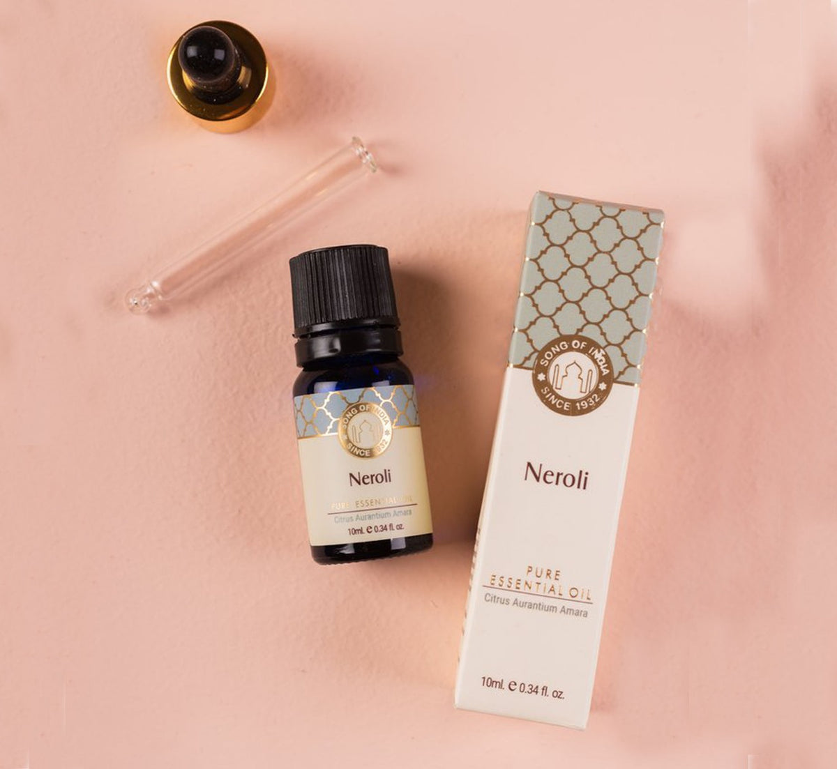 Neroli Pure Essential Oil by Song of India — dropper or bottle label detail