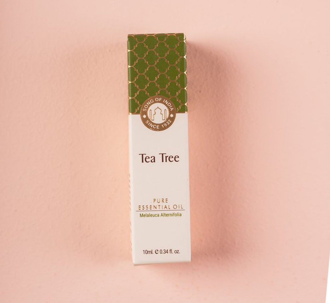 Tea Tree Pure Essential Oil by Song of India — oil bottle and packaging detail