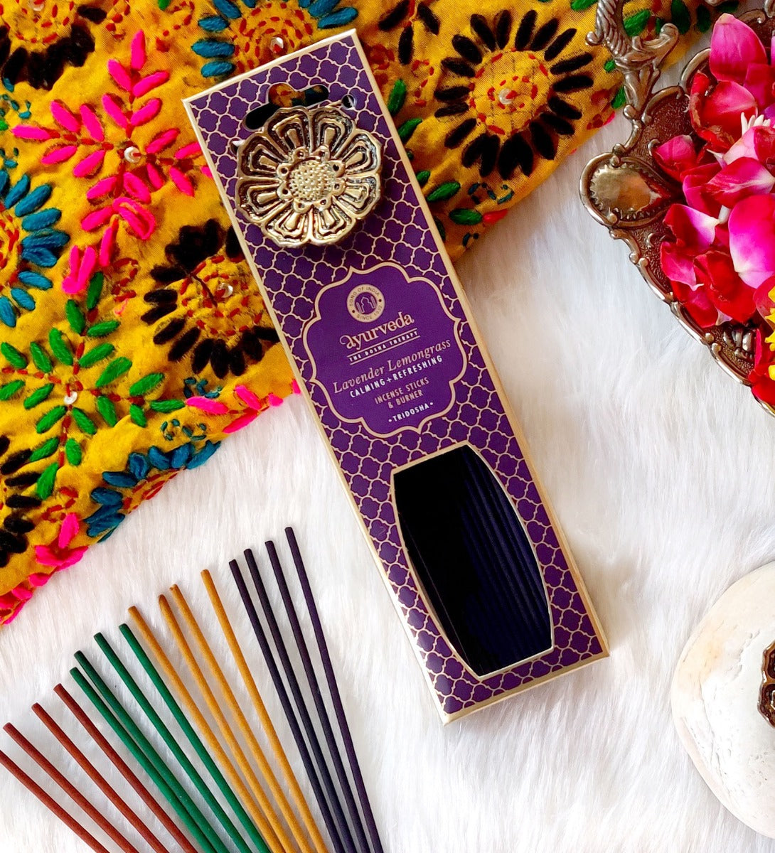 Lavender Lemongrass Ayurveda Incense Sticks with Holder by Song of India — incense sticks or cones packaging detail