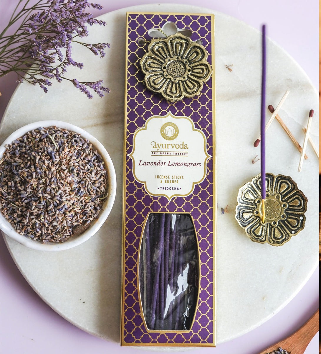 Lavender Lemongrass Ayurveda Incense Sticks with Holder by Song of India — primary incense product image
