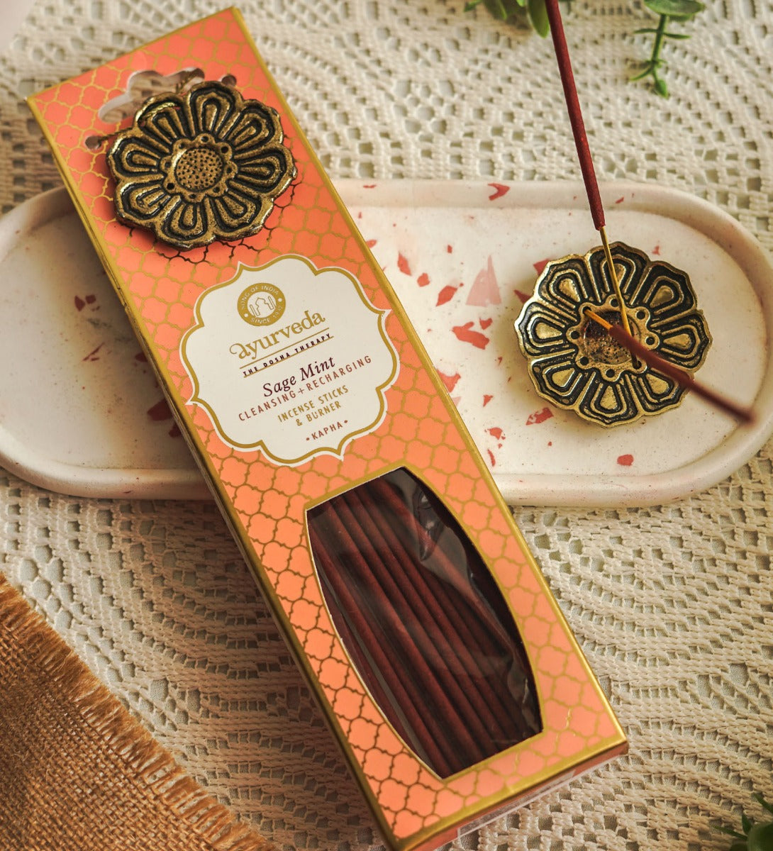 Sage Mint Ayurveda Incense Sticks with Holder by Song of India — incense sticks or cones packaging detail