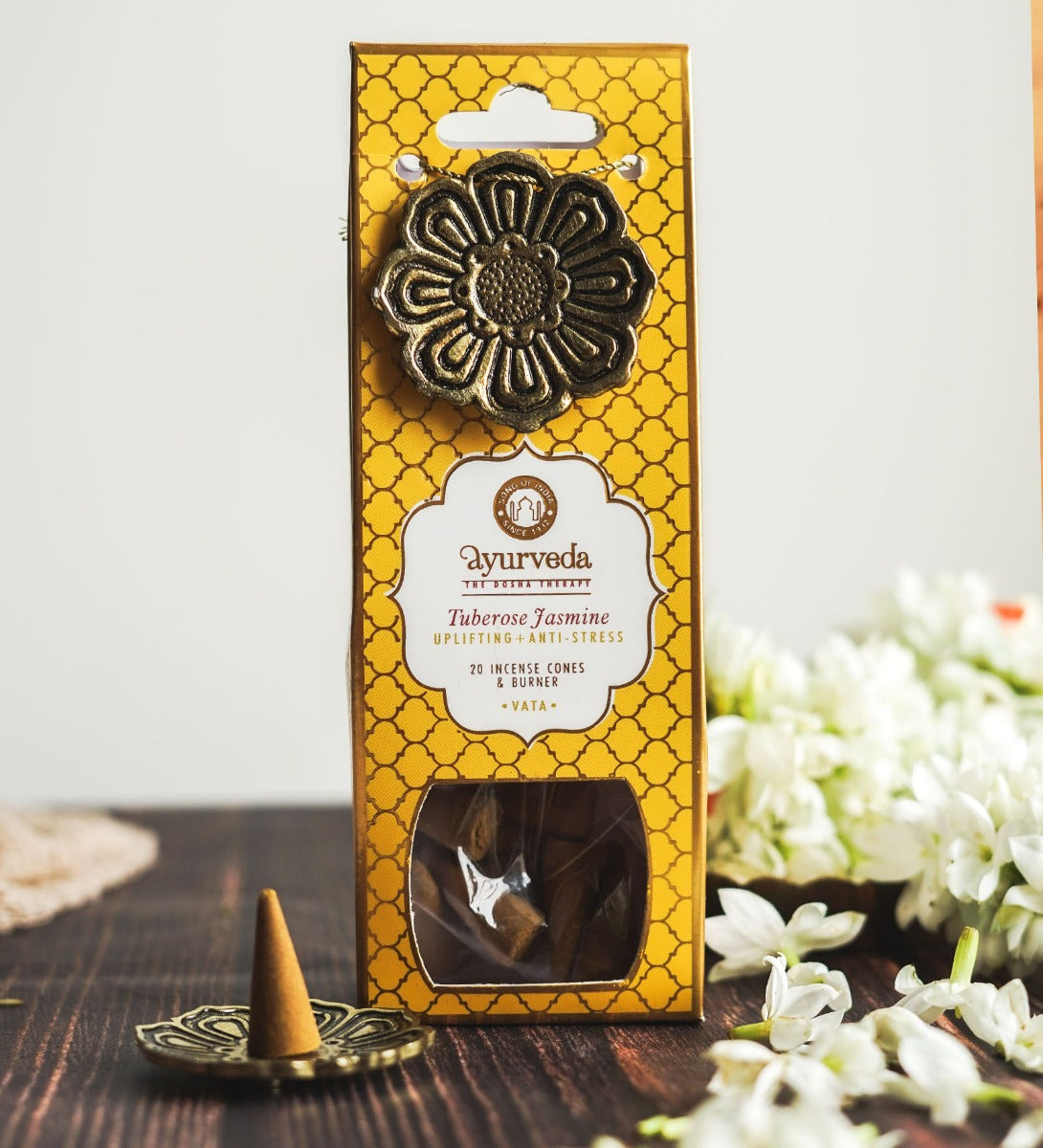 Tuberose Jasmine Veda 20 Incense Cones with Holder by Song of India — primary incense product image