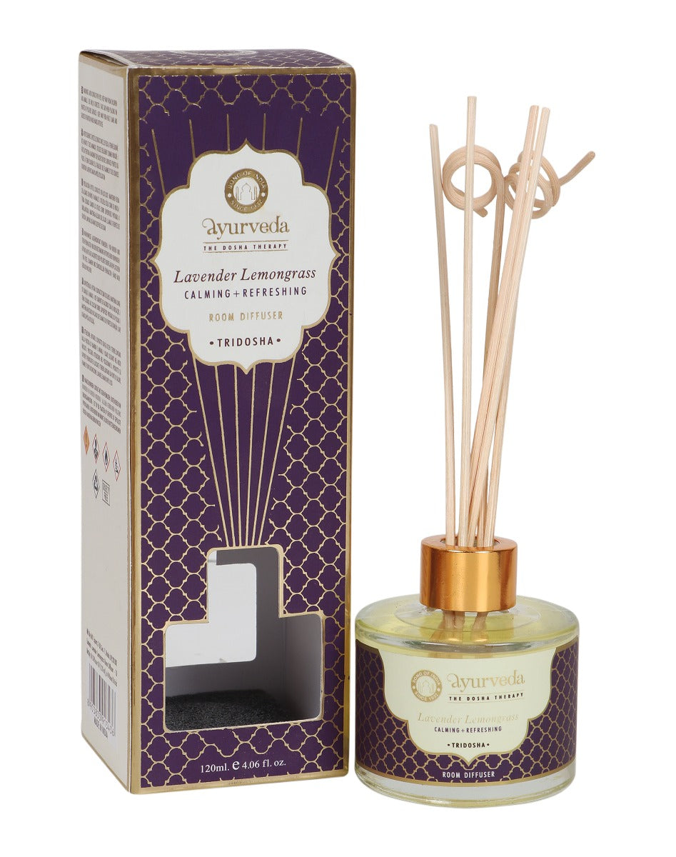 Lavender Lemongrass Ayurveda Reed Diffuser by Song of India — reed diffuser bottle and reeds detail
