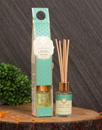 Aqua Oud Ayurveda Reed Diffuser by Song of India — reed diffuser bottle and reeds detail